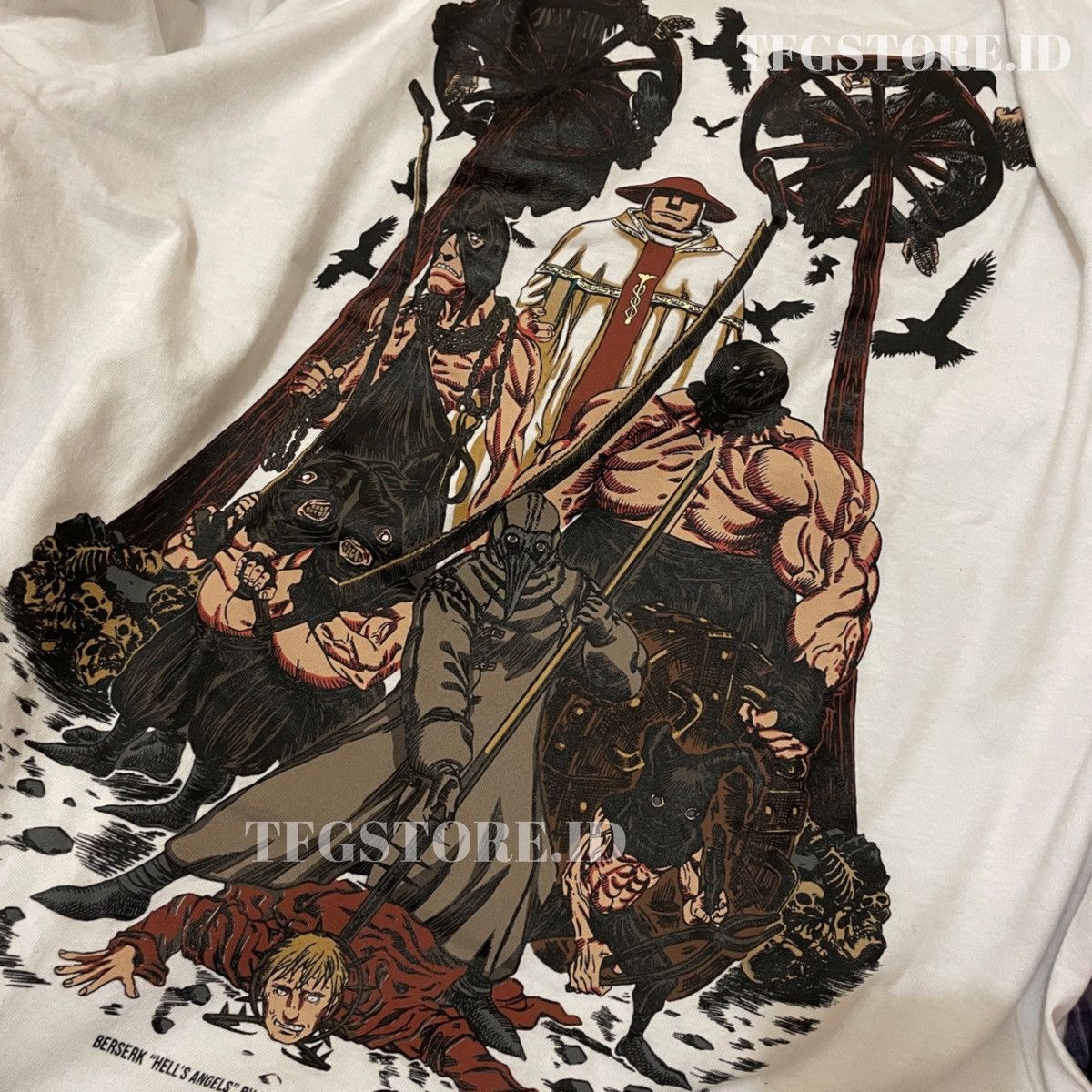 Image of Anima x Tee Shirt Berserk Villain Hell’S Angels Anime Tee Manga T Shirt XL in White, Men's