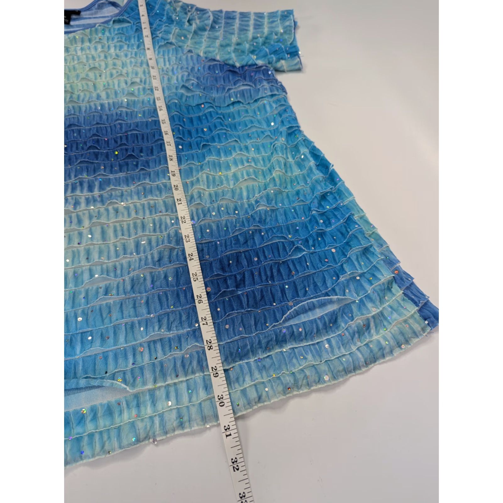 Vintage Maggie Barnes Woman's 1X 18/20 Shirt Blue Ruffle Short Sleeve Boho Blouse Plus Size XL / US 12-14 / IT 48-50 - 3 Thumbnail