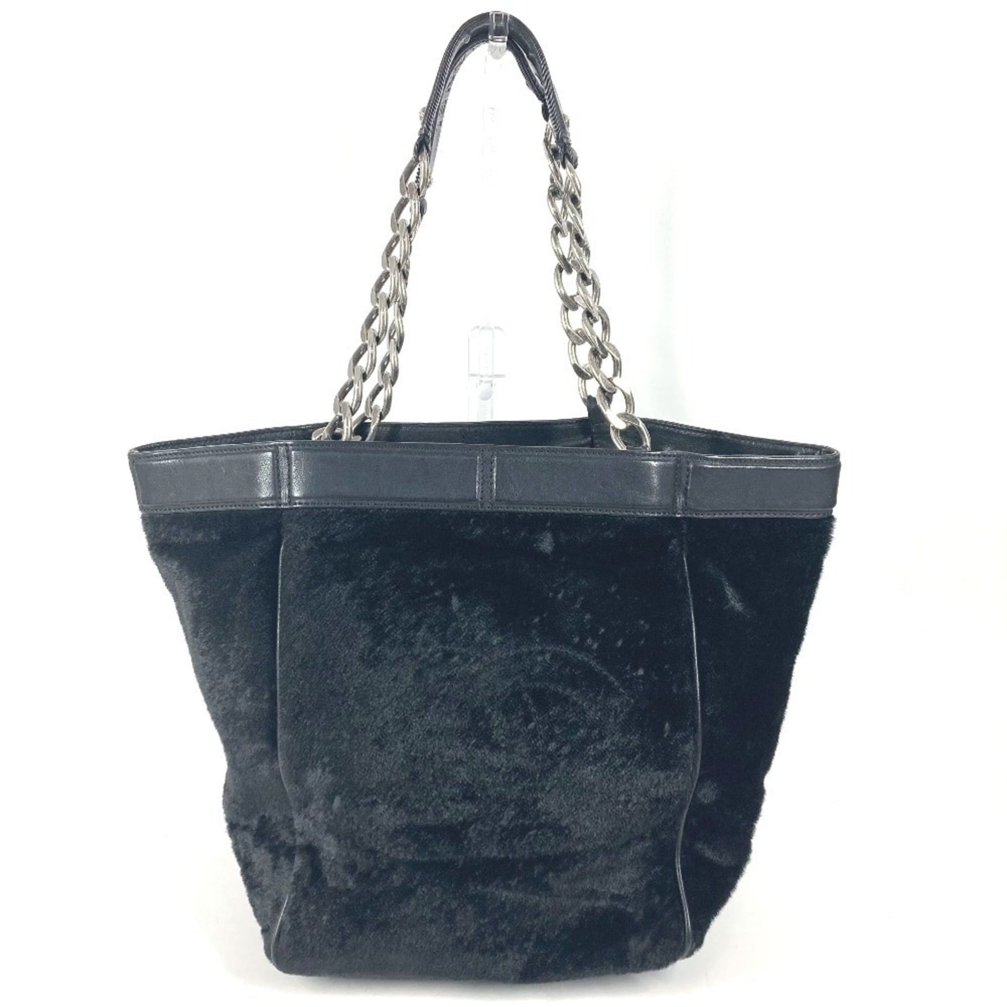 CHANEL CC Coco Mark Logo Tote Bag Chain Shoulder Porcelain Leather Women's Black