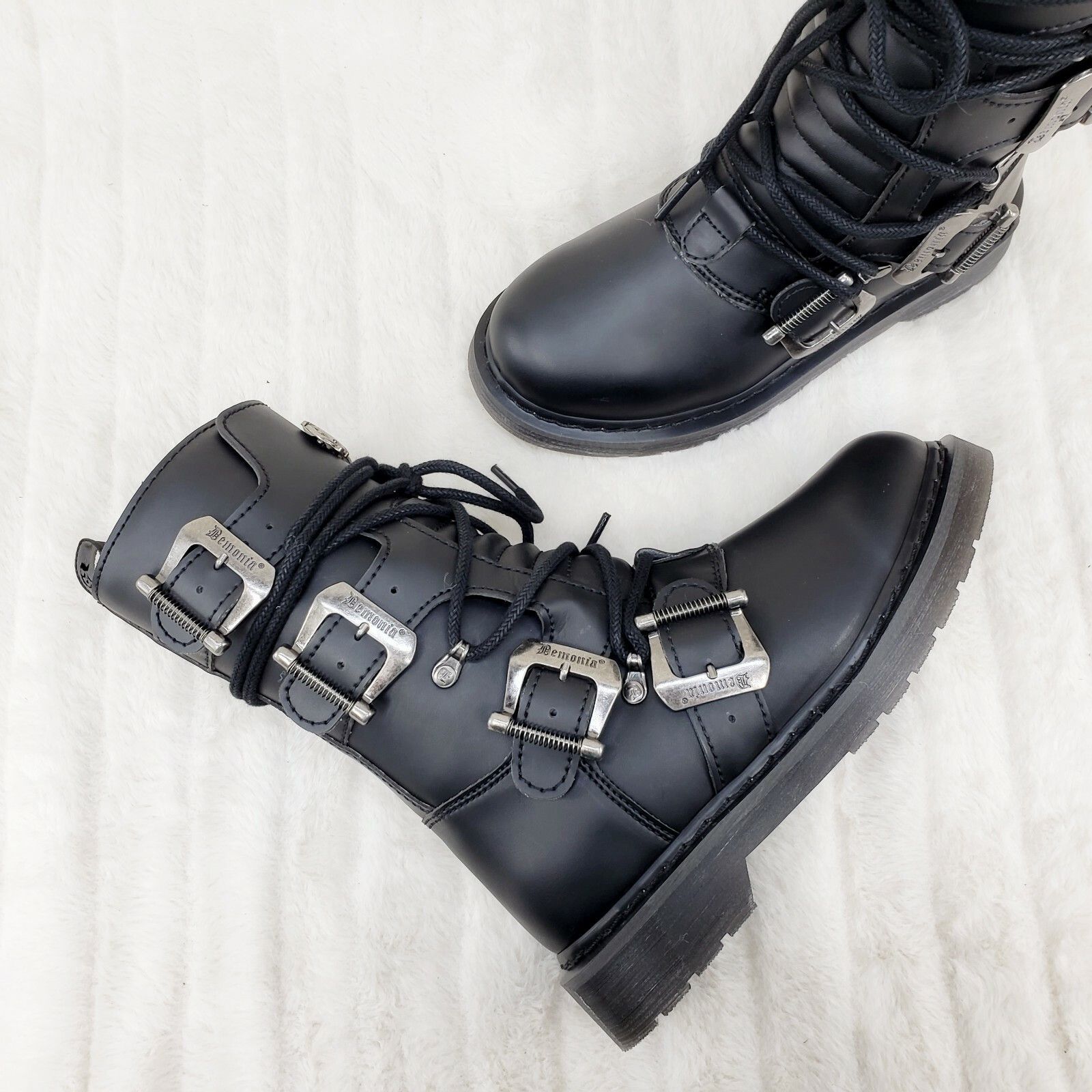 Other DEMONIA Bolt 265 Goth Combat Biker Ankle Boots Black Matte M Size US 13 / EU 46 - 5 Thumbnail