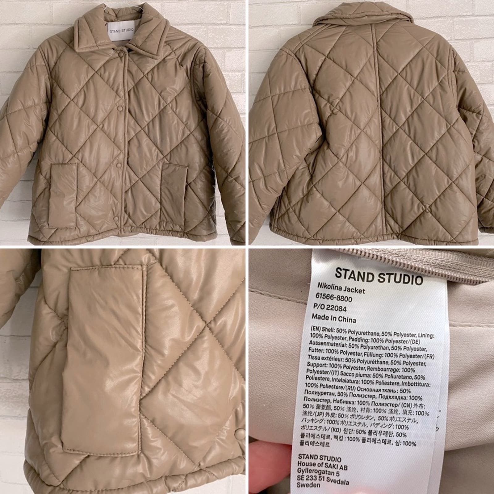 image of Stand Studio $425 Nikolina Quilted Jacket Sand 32 Small Euc, Women's