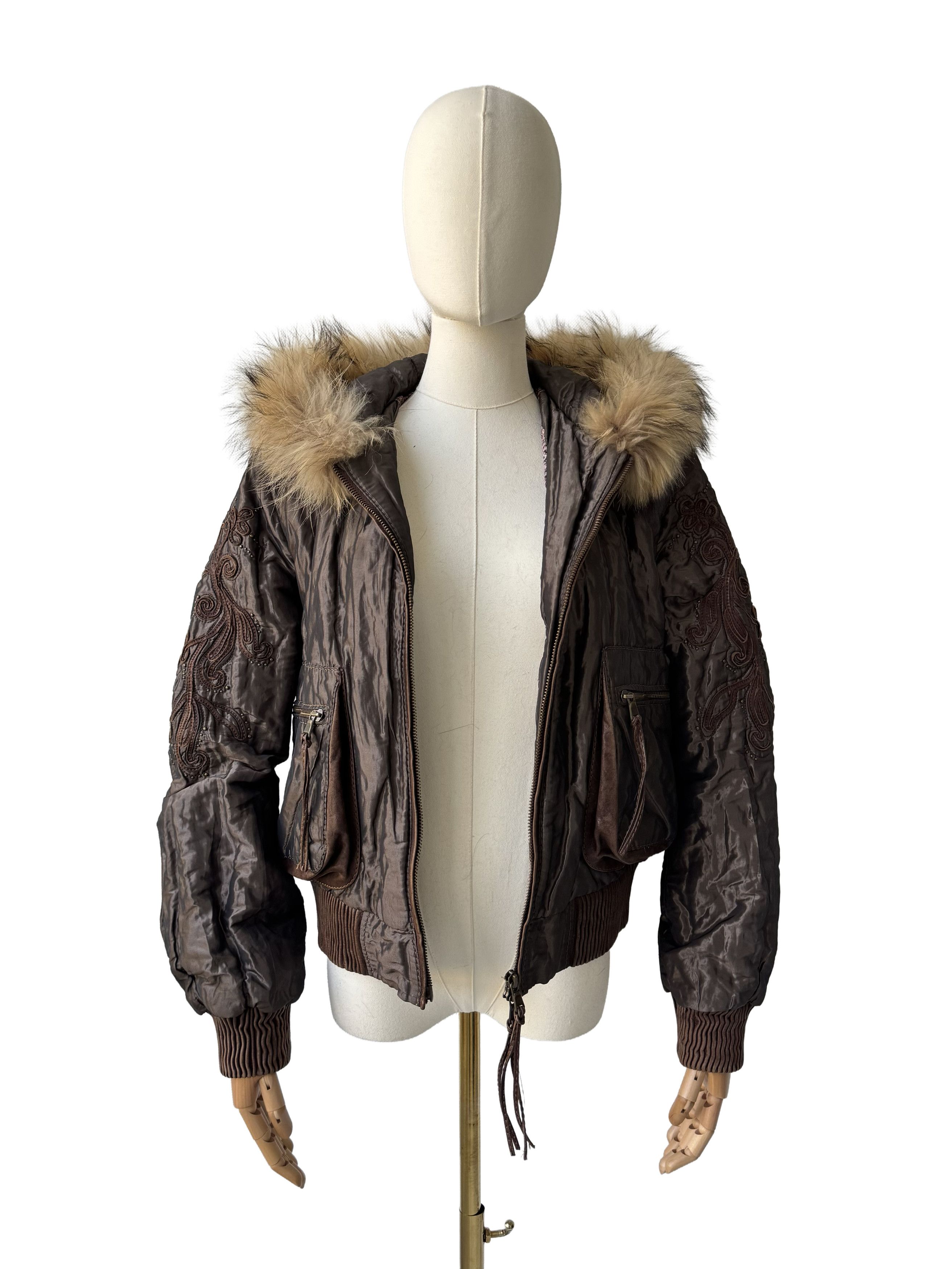 Vintage Vintage Jacket Leather Inserts Real Fur Hood Trim Zip Size M / US 6-8 / IT 42-44 - 4 Thumbnail