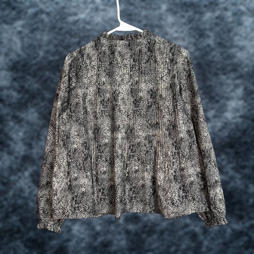 Mango Mango Blouse Women's Black & White Snake Print Long Sleeve Round Neck 6 Tie Neck Detail Size M / US 6-8 / IT 42-44 - 1 Thumbnail