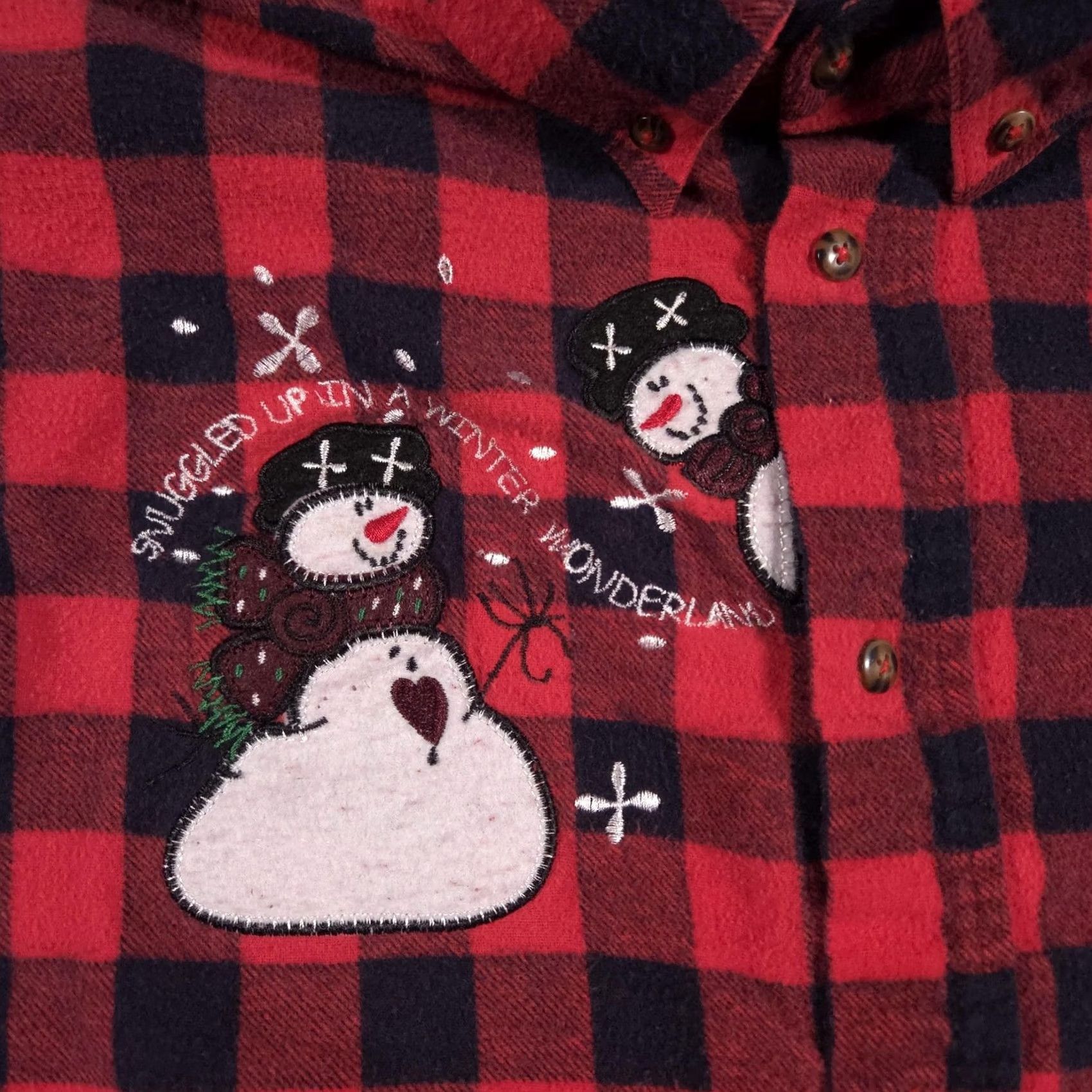 Vintage Lighthouse Apparel Shirt Womens Medium Red Plaid Flannel Snowman Embroidered Christmas Winter Button-Up Size M / US 6-8 / IT 42-44 - 4 Thumbnail