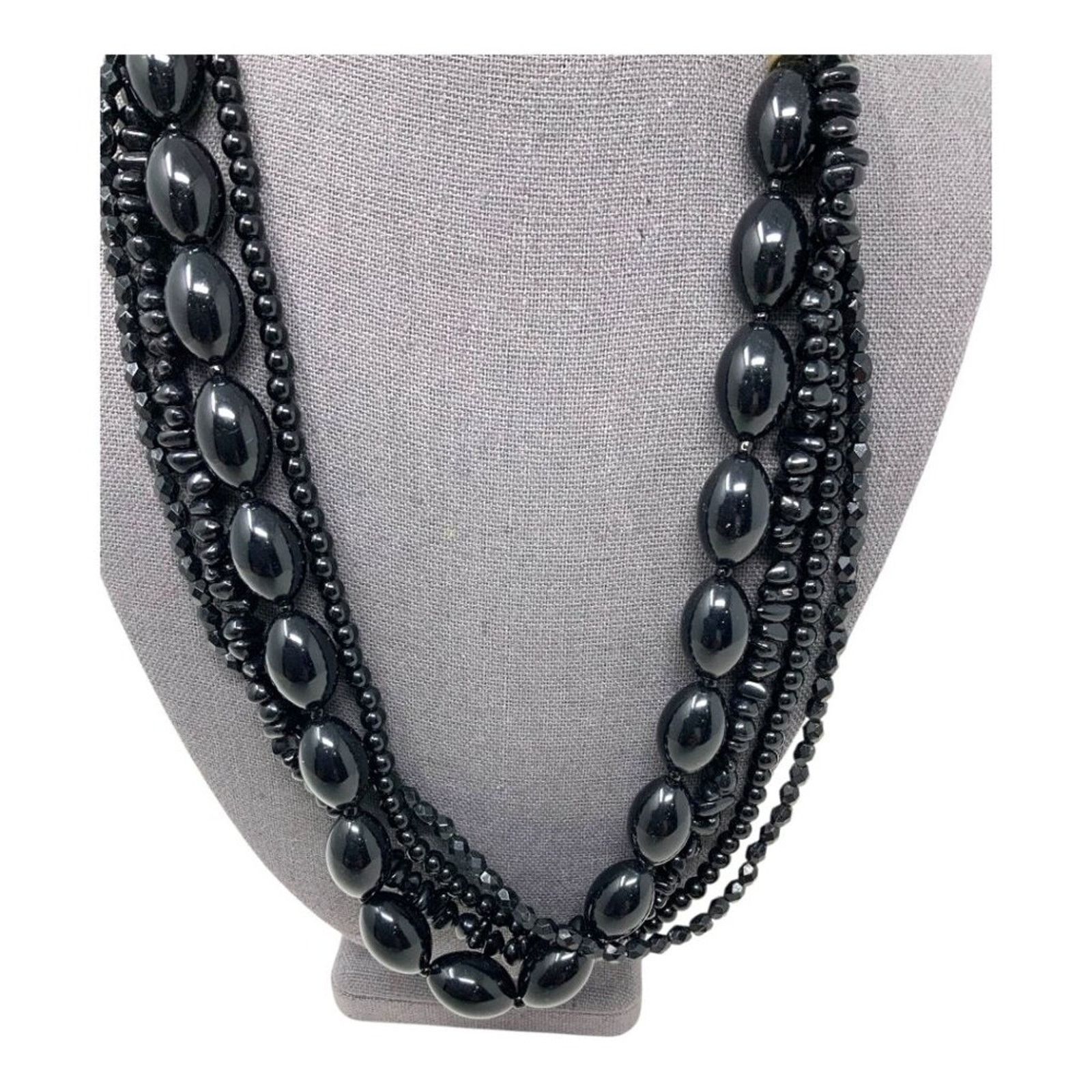 Other Vintage Multi Strand Black Beaded Necklace Size ONE SIZE - 2 Thumbnail