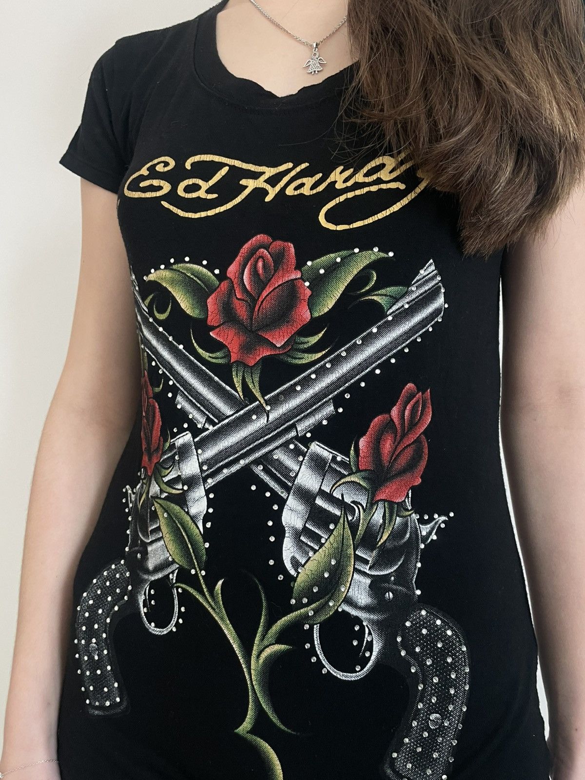 Ed Hardy Vintage 00’s Ed Hardy Gun Roses Y2K Japanese T-Shirt RARE Size M / US 6-8 / IT 42-44 - 1 Thumbnail