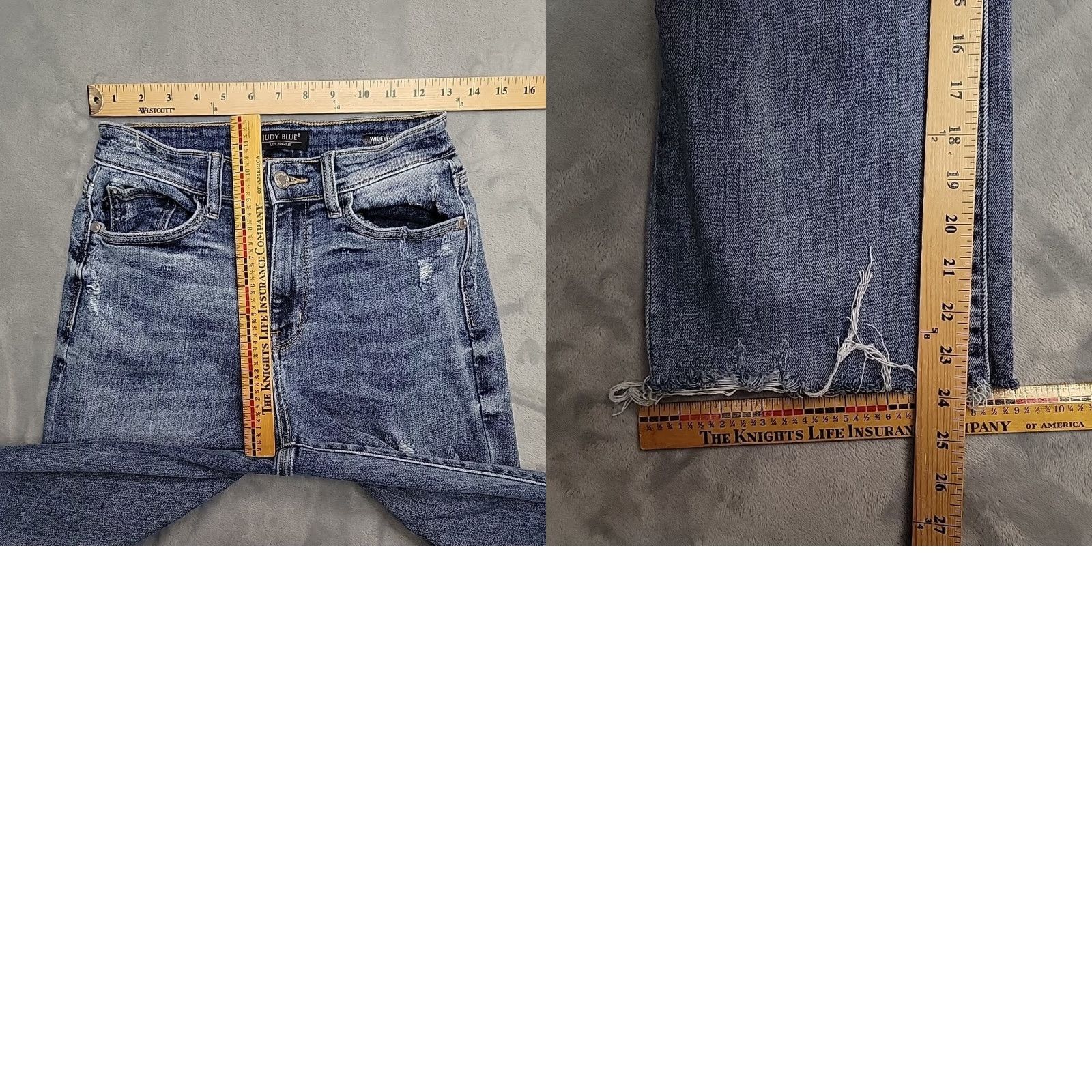 Vintage Judy Blue Jeans Women 26 Distressed Whiskered Faded Stretch Wide Cropped Capri 3/26 24Inseam 26X24 Blue Denim 5-Pocket Womens Jeans Size 26" / US 2 / IT 38 - 8 Thumbnail