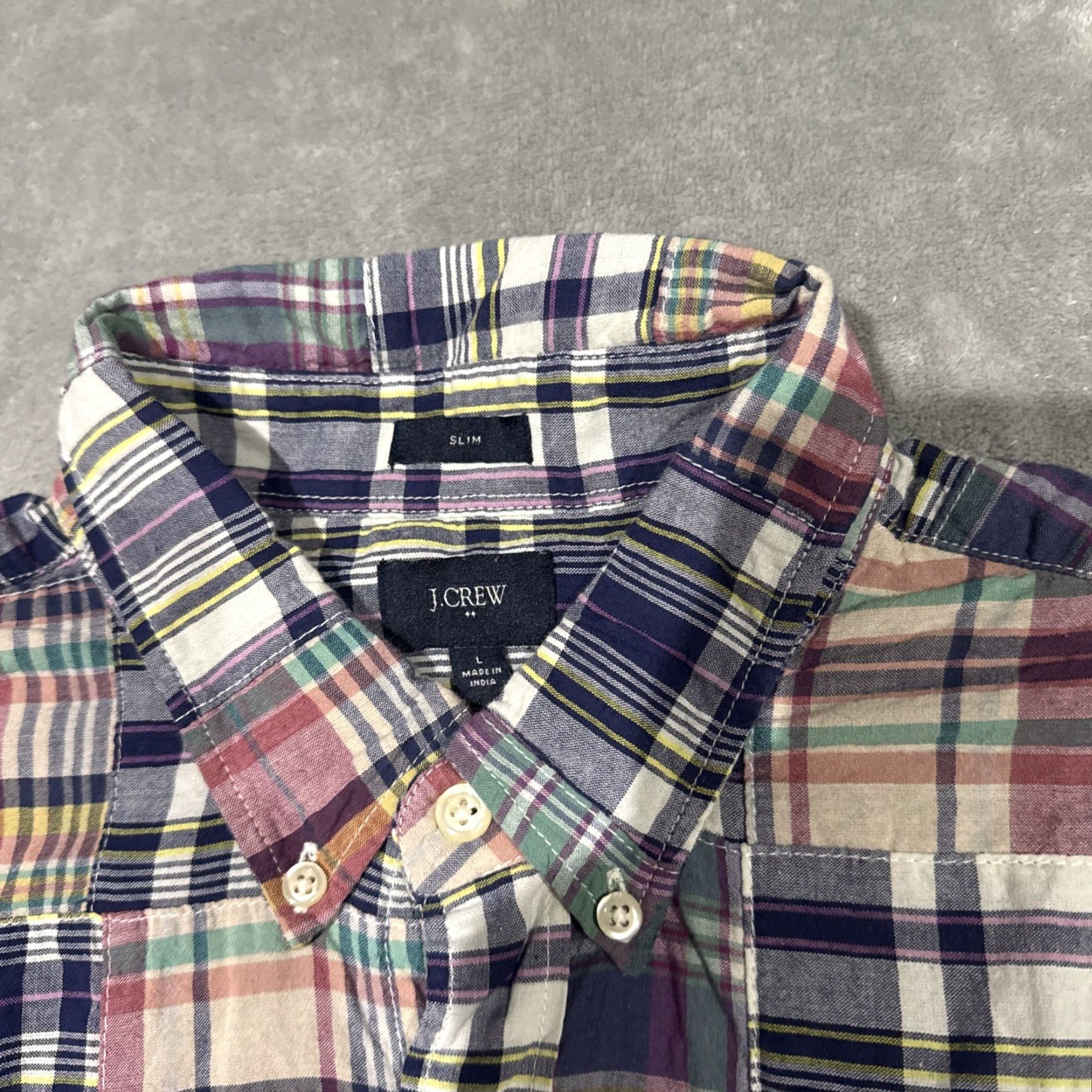 J.Crew J Crew Shirt Men Large Slim Fit Madras Plaid Patchwork Short Sleeve Button Down Multicolor Size US L / EU 52-54 / 3 - 3 Thumbnail