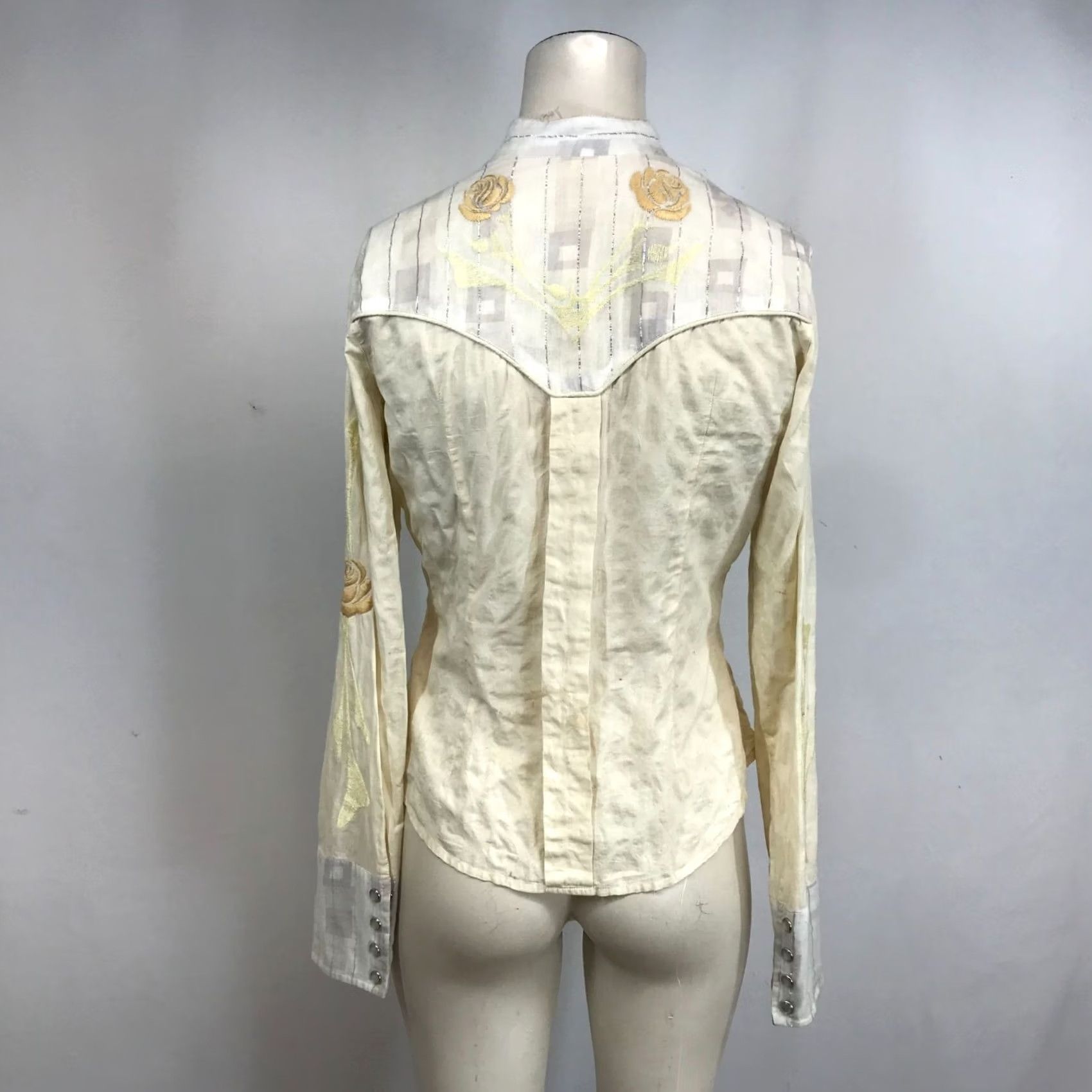 Vintage J & COUTURE WOMEN'S S CREAM LONG SLEEVE SNAP WESTERN SHIRT Shirt Western Girls? Size S / US 4 / IT 40 - 5 Thumbnail