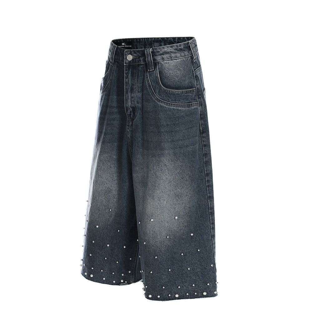 Japanese Brand × Vintage Street loose men's distressed raw edge beaded washed shorts Size US 32 / EU 48 - 2 Thumbnail