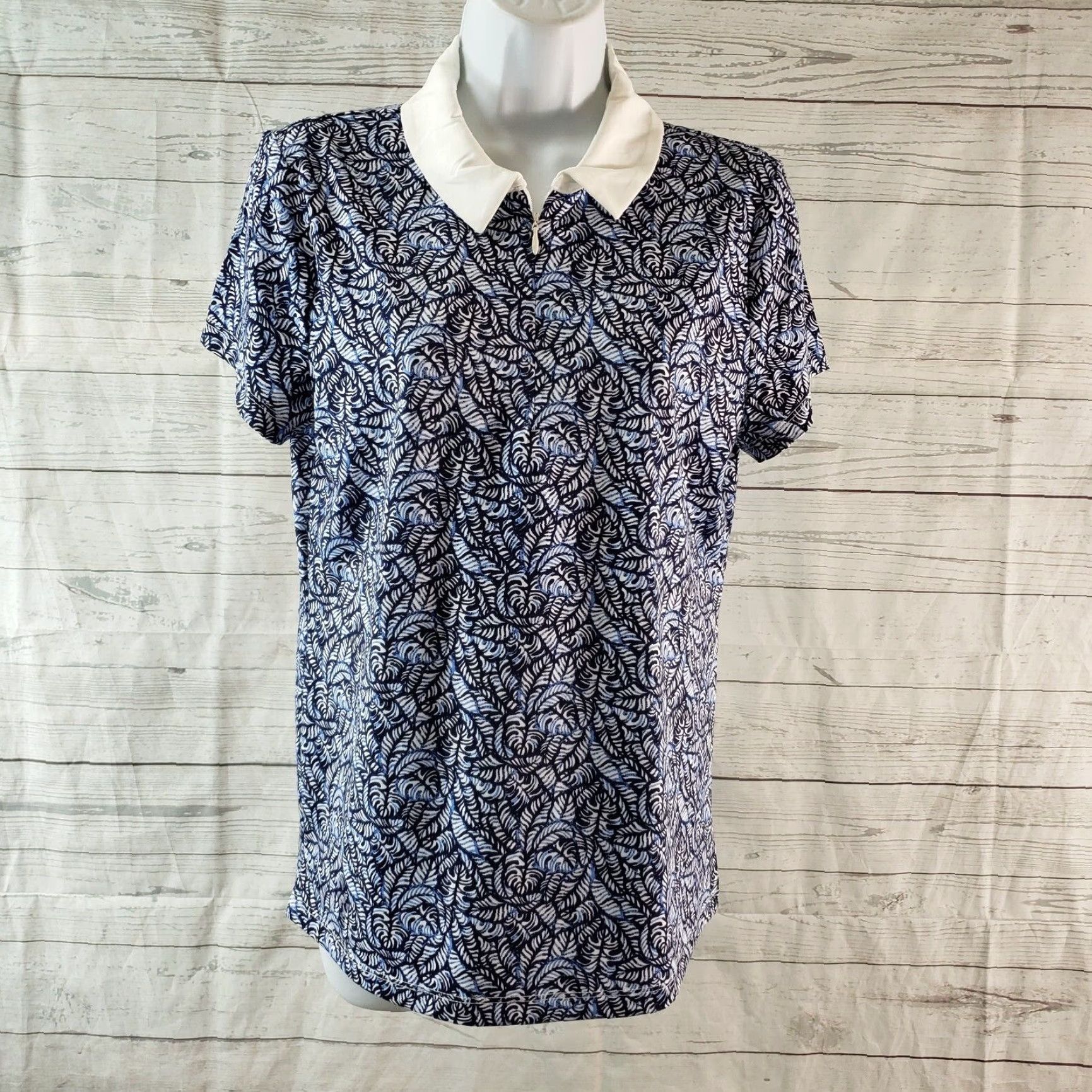 Tommy Bahama Tommy Bahama Golf Polo Womens Sz Medium Blue White 1/4 Zip Short Sleeve Size 32" / US 10 / IT 46 - 2 Thumbnail