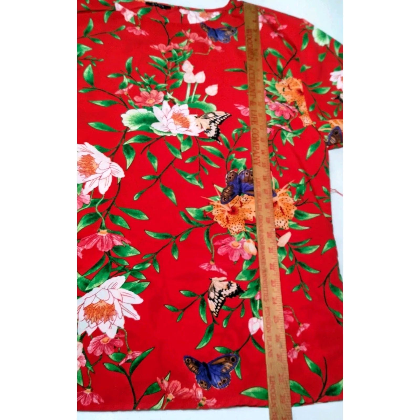 Vintage Avon Blouse Shirt Women XL Red Butterfly Floral Belted Tunic Top Size XL / US 12-14 / IT 48-50 - 6 Thumbnail
