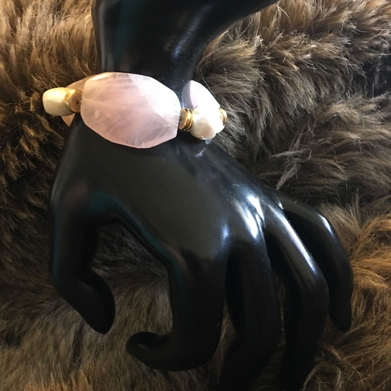 Jewelry Faceted pink quartz mother of pearl bracelet Size ONE SIZE - 3 Thumbnail