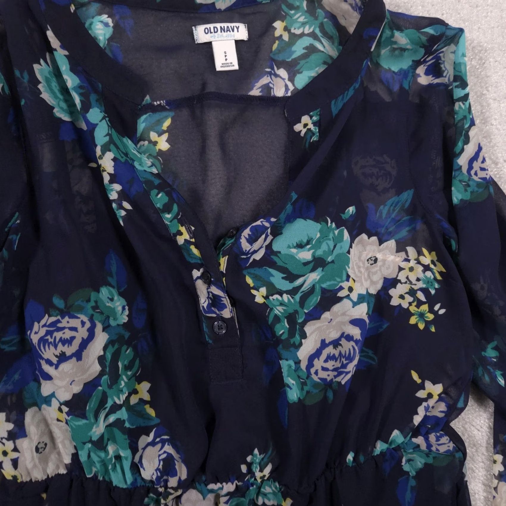 Old Navy VINTAGE Old Navy Dress Womens Small Petite Blue Floral Long Sleeve Lined Sundress Size S / US 4 / IT 40 - 5 Thumbnail