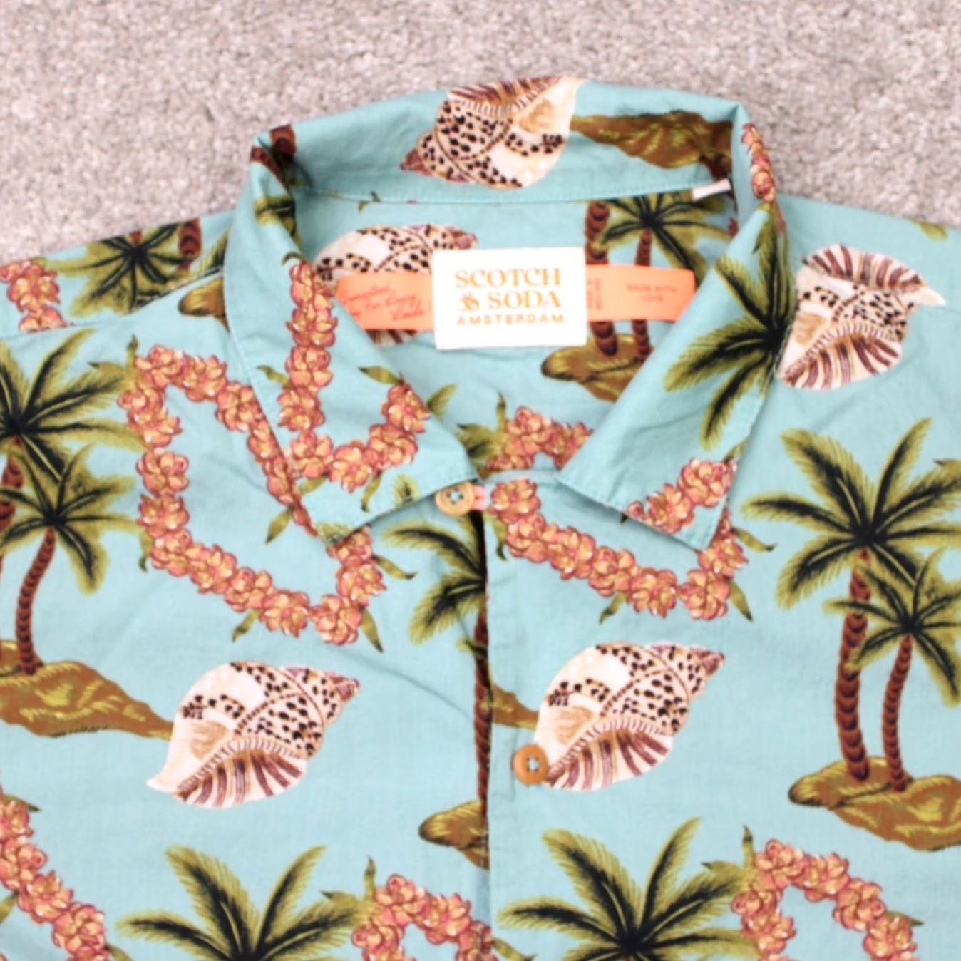Scotch & Soda Scotch & Soda Shirt Mens Large Blue Floral Poplin Hawaiian Cotton Short Sleeve Size US L / EU 52-54 / 3 - 6 Thumbnail
