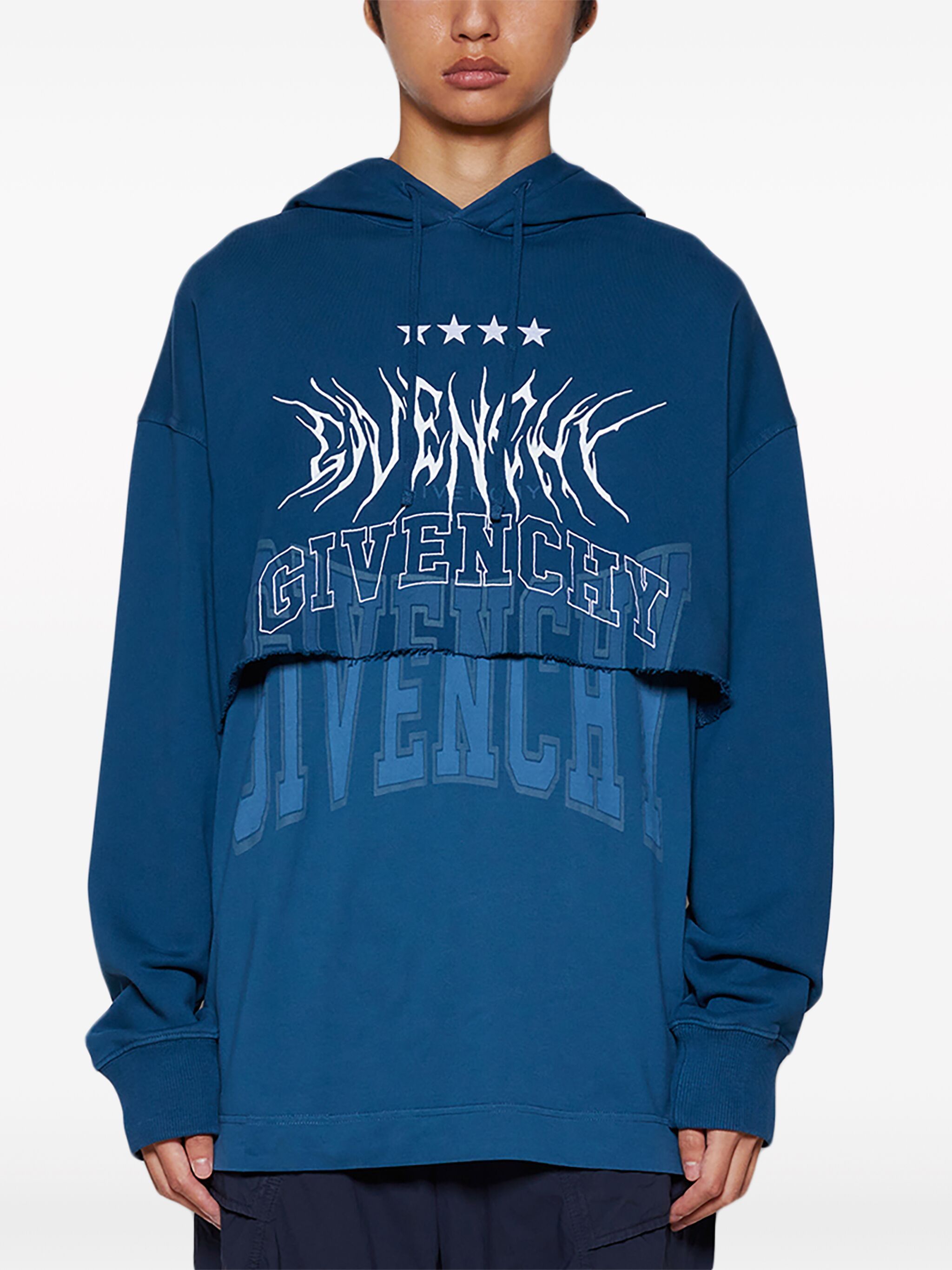 Givenchy o1gr1nt0125 Double Layered Hoodie in Blue Size US M / EU 48-50 / 2 - 3 Thumbnail