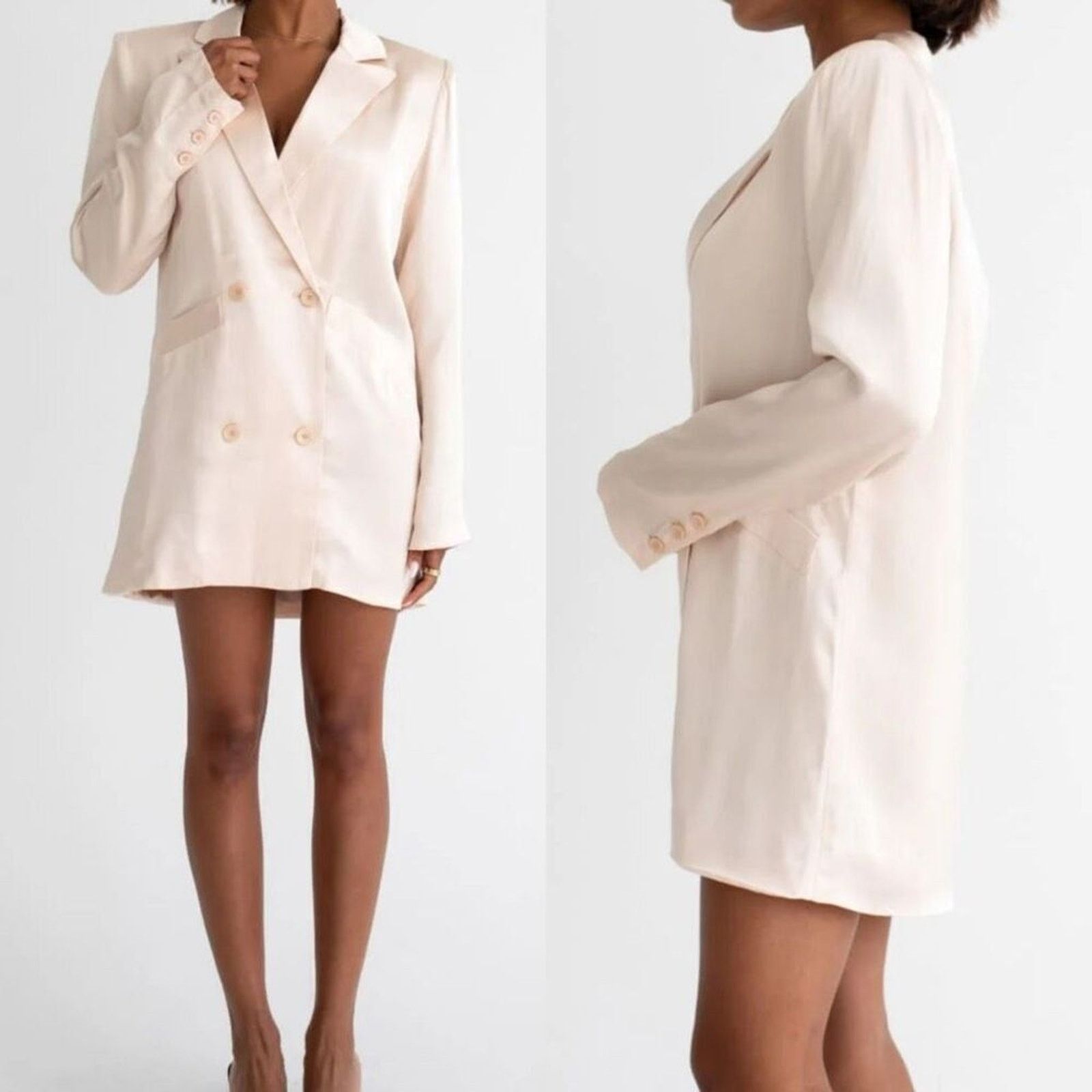 Other Rumored James Notched Satin Blazer Mini Dress MEDIUM Cream Size M / US 6-8 / IT 42-44 - 1 Thumbnail