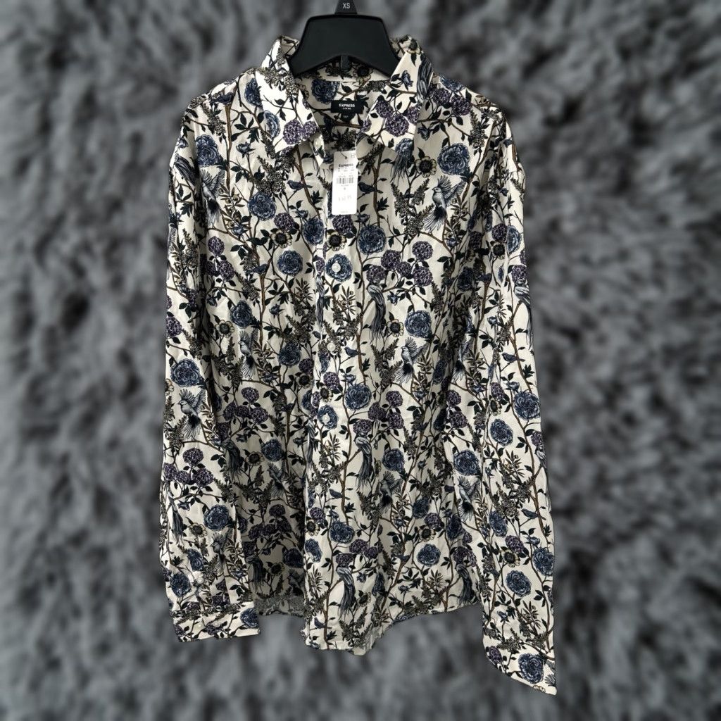 Express Express Shirt Mens XL White Slim Fit Floral Button Down L/S Size US XL / EU 56 / 4 - 1 Thumbnail