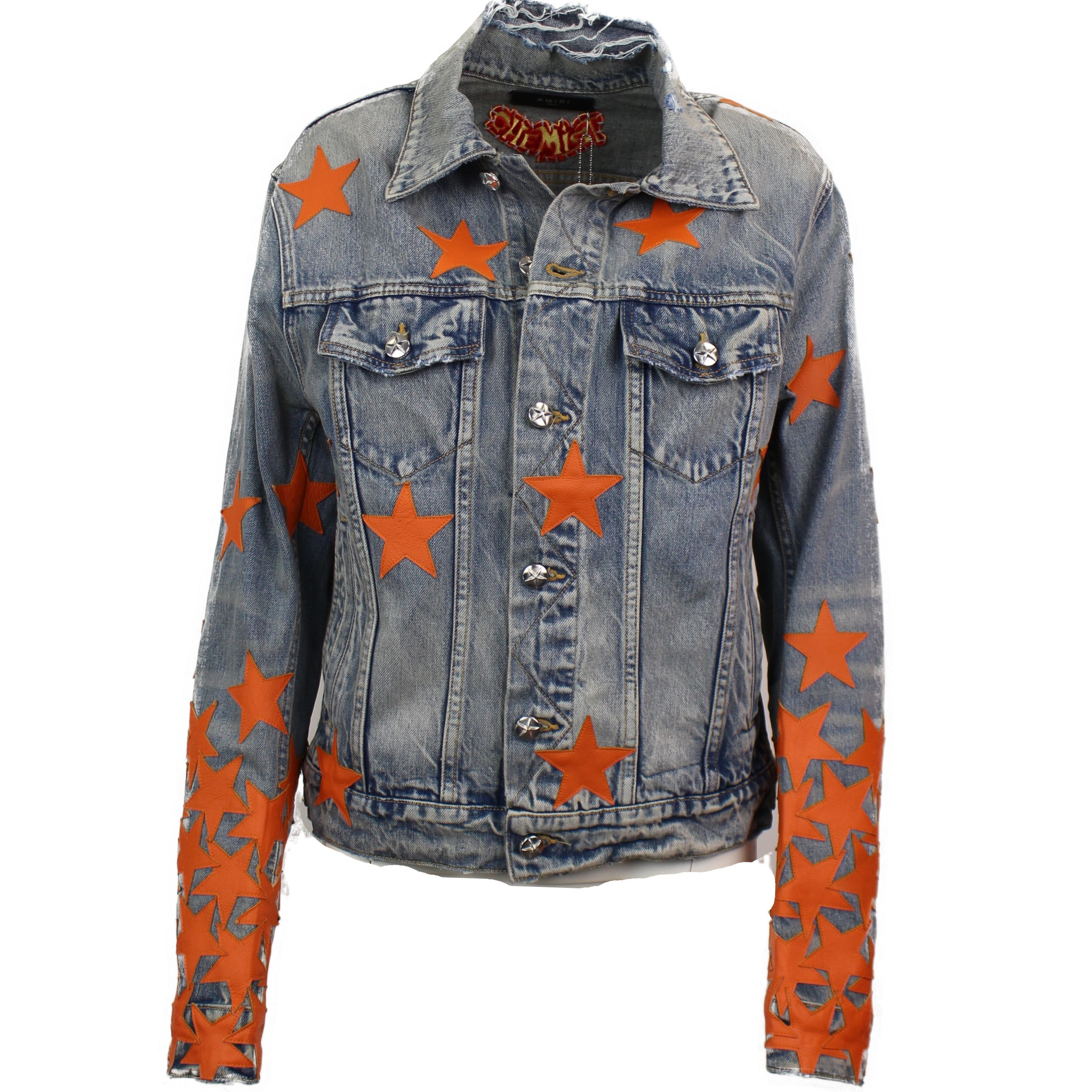 image of Amiri Chemist Star Trucker Clay Indigo Denim Jackets Size Xxl, Men's