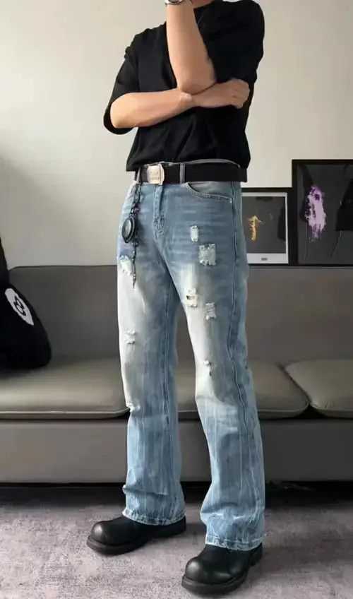 Designer × Japanese Brand × Jean flared damaged yuppie ripped jeans Size US 30 / EU 46 - 1 Thumbnail