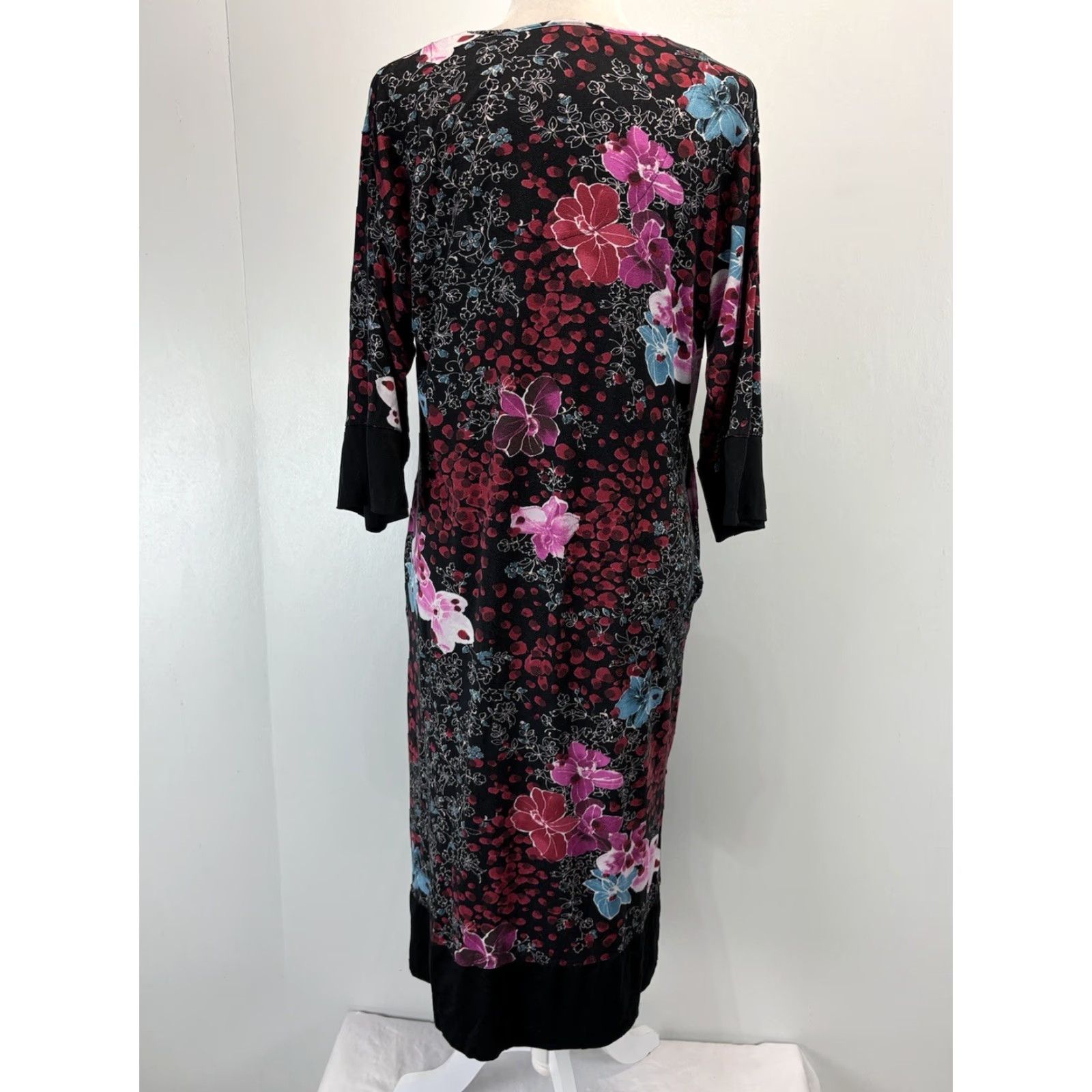 Vintage Natori Women's Midi Dress Sz Small 4 6 Floral Geisha V-Neck Sleep Shirt Stretch Pockets Size S / US 4 / IT 40 - 3 Thumbnail