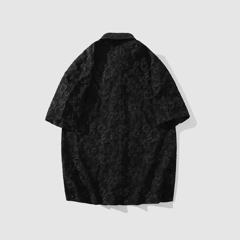 image of Vintage Summer Fashion Casual Leaf Floral Shirt in Black, Men's (Size Large)