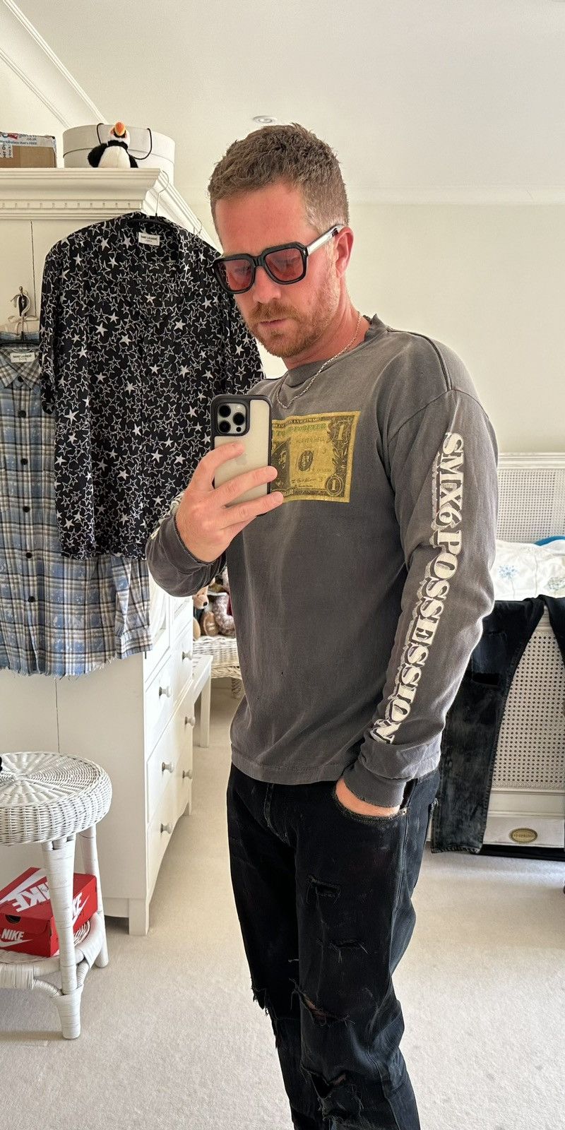 Saint Michael Saint Mxxxxxx Michael anxiety dollar gray sleeve t shirt M Size US M / EU 48-50 / 2 - 9 Thumbnail