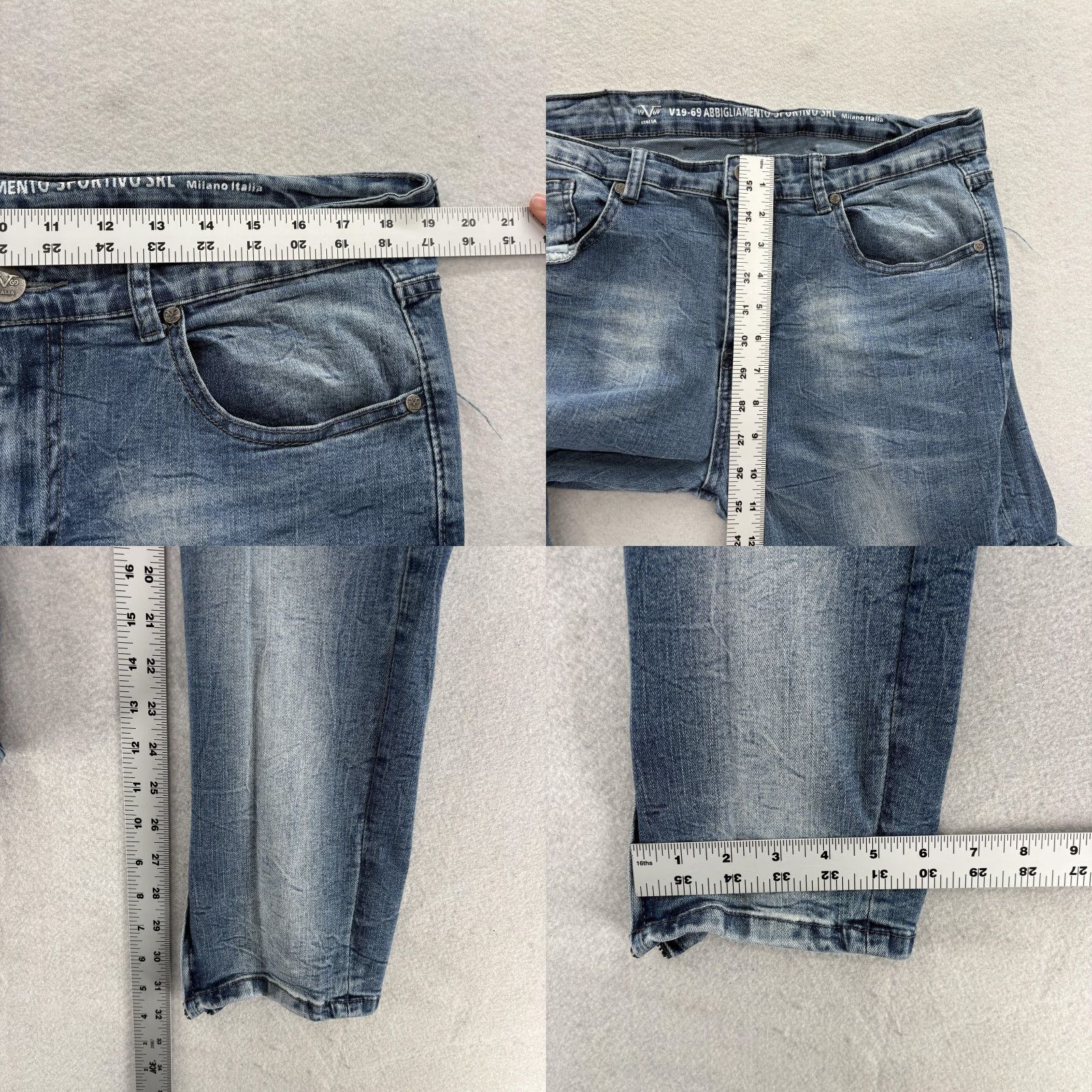 Vintage V19.69 Italia Jeans Mens 38x32 Blue Medium Wash Slim Skinny Moto Biker Cargo Zip Shirt Size US 38 / EU 54 - 8 Thumbnail