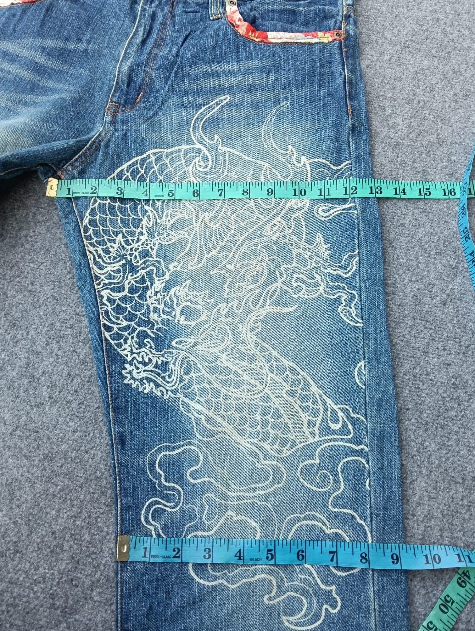 Karakuri Tamashii Japanese Brand Dragon & Great Wave Embroidered Denim Jeans. Size US 36 / EU 52 - 5 Thumbnail