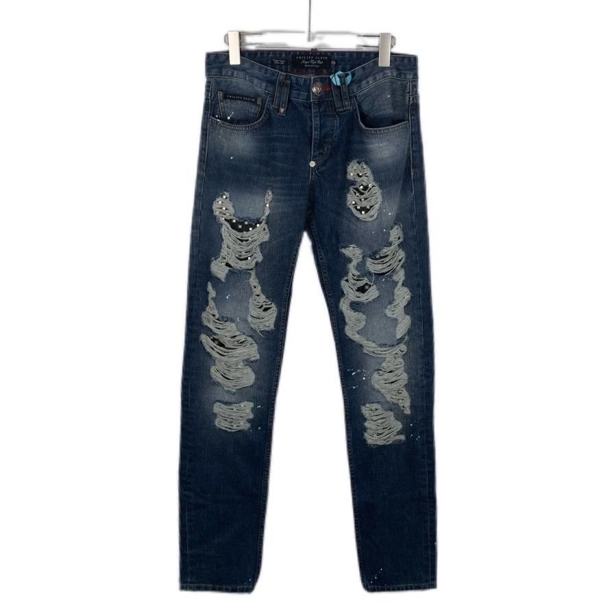 Philipp Plein Philipp Plein Dark Blue Distressed Straight Jeans K26WX Size US 30 / EU 46 - 1 Thumbnail