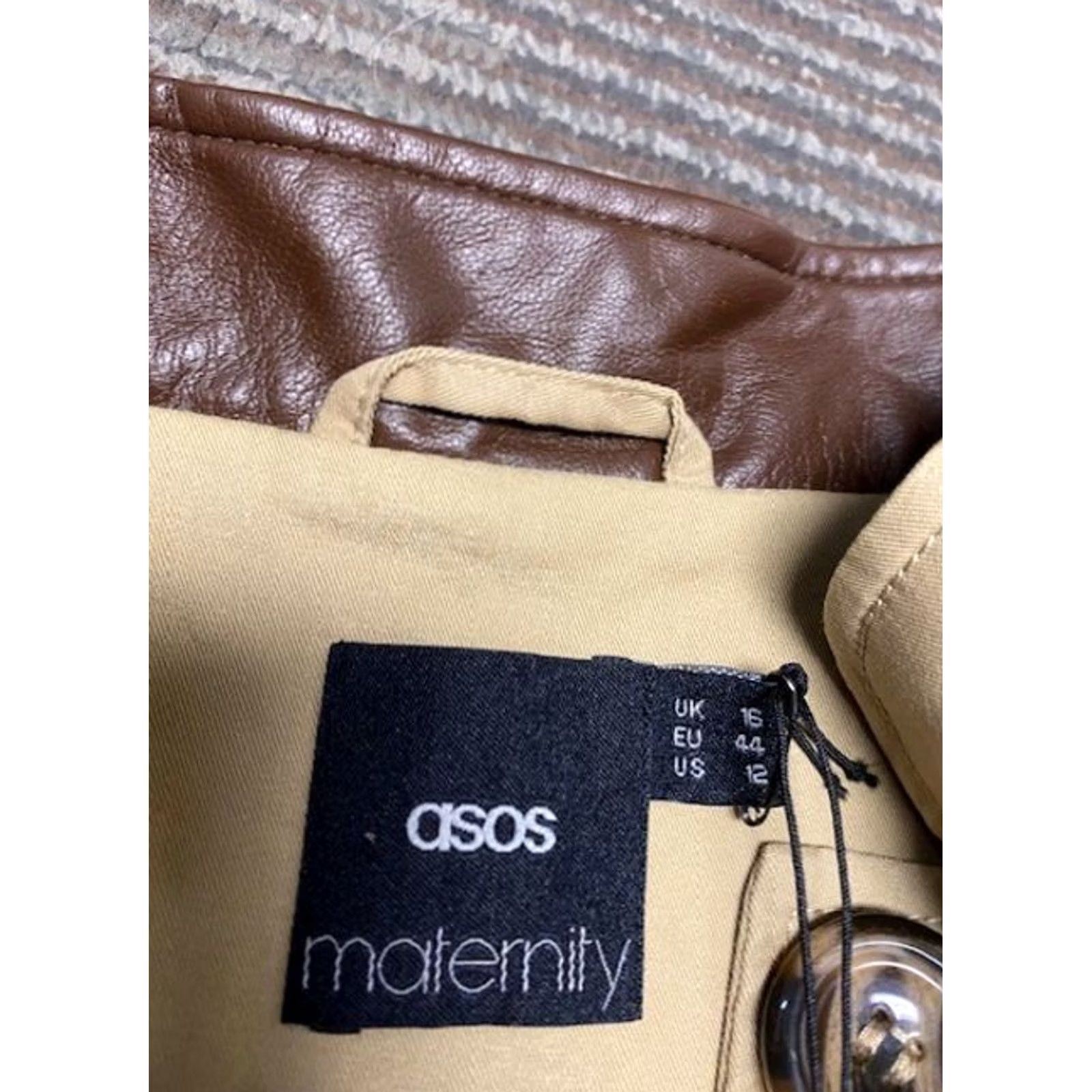 Asos ASOS Maternity Trench Coat Women's Tan Size 12 Coats & Outerwear Long Sleeve Button Front Lightweight Faux Leather Detailing Regular Fit Size XL / US 12-14 / IT 48-50 - 5 Thumbnail