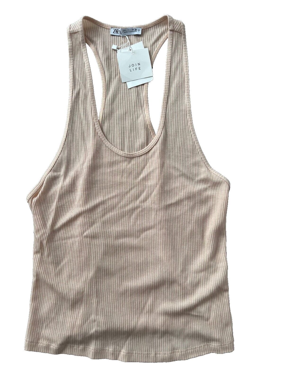 Zara Zara Racer Relaxed Rib Tank Light Peach ( L ) Size L / US 10 / IT 46 - 1 Thumbnail