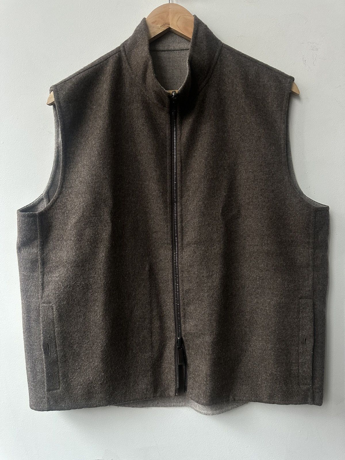 Stoffa Stoffa REVERSIBLE VEST Brown Cream Brushed Merino Wool Size US M / EU 48-50 / 2 - 2 Thumbnail