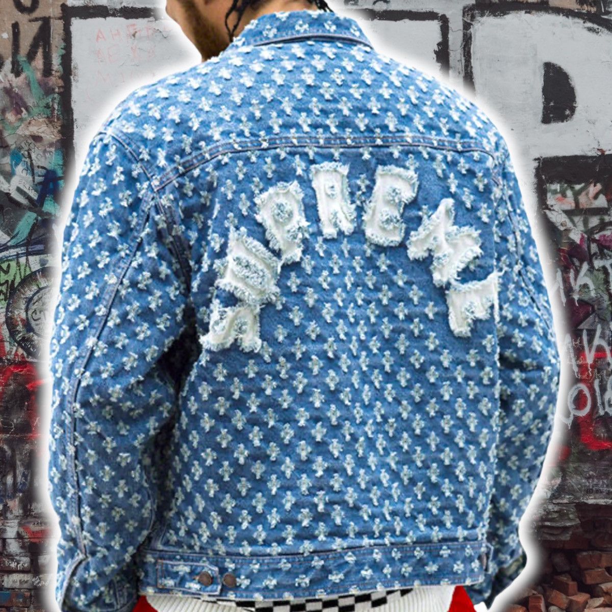 image of Grail Alert Supreme "hole Punch" Denim Trucker Jacket in Blue, Men's (Size Medium)