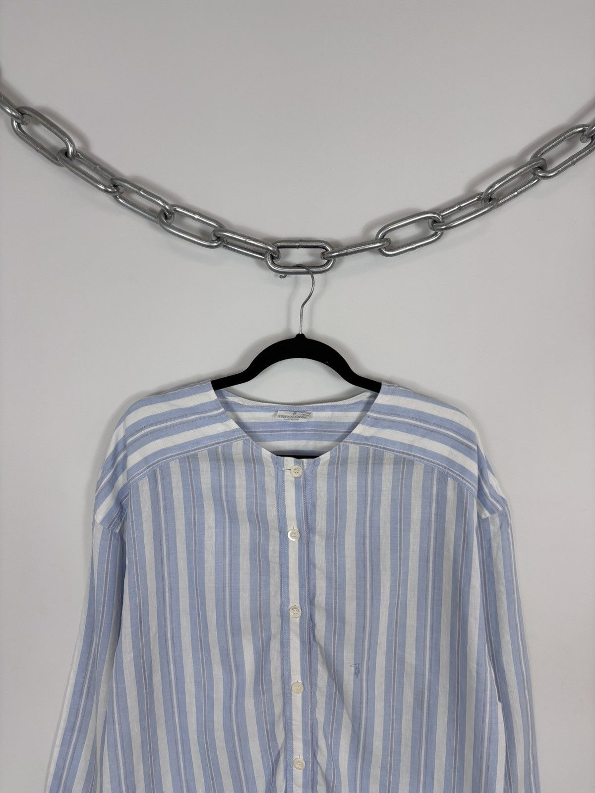 Trussardi Trussardi Vintage Women’s Blue Striped Long Sleeve Shirt Size L / US 10 / IT 46 - 2 Thumbnail