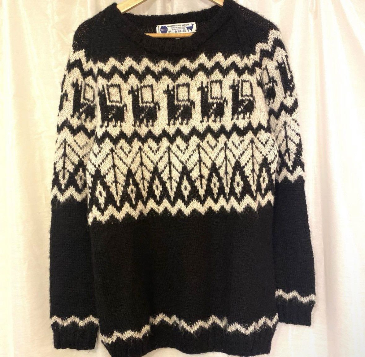 image of Industry Of All Nations Black Alpaca Pattern Sweater Sz. M, Men's (Size Medium)