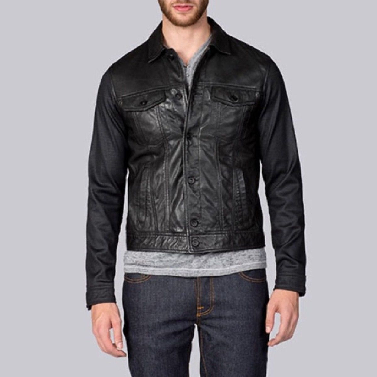 John Varvatos Mixed media leather trucker jacker large Size US L / EU 52-54 / 3 - 3 Thumbnail