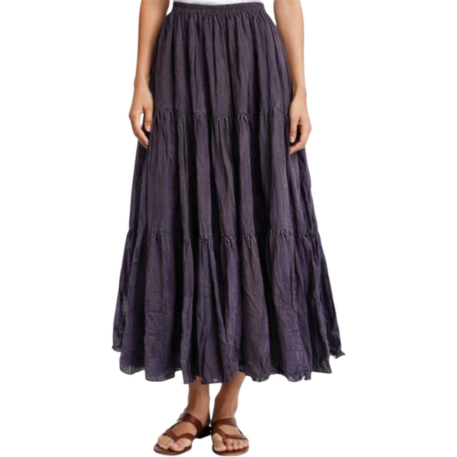 Double D Ranch Midi Tiered Skirt Elastic Western Purple M