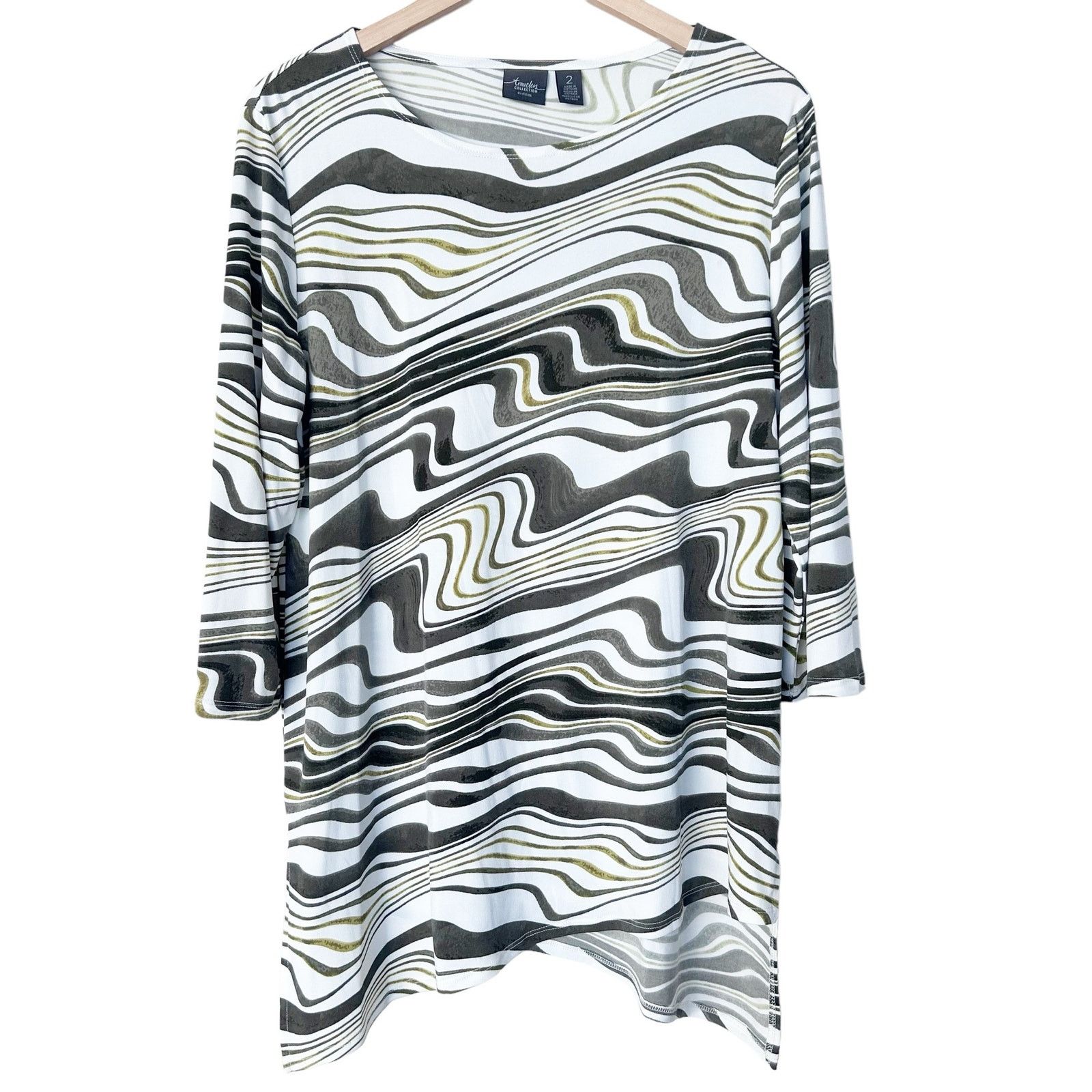 Chicos Chicos Travelers Green White Printed Blouse Tunic Sz L Size L / US 10 / IT 46 - 6 Thumbnail
