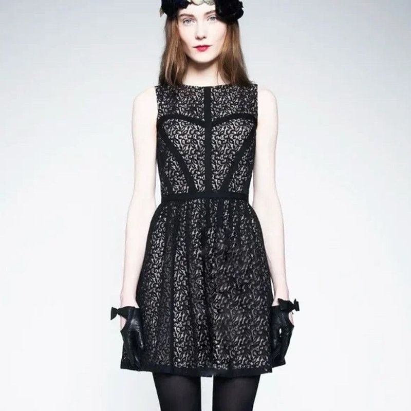 Nordstrom Erin Fetherston Black Pink Lace Overlay Party Dress SZ 2 Size L / US 10 / IT 46 - 1 Thumbnail