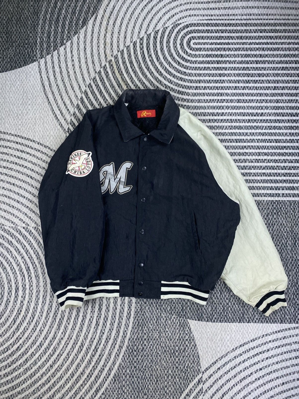 Asics Vtg Rawling By Asics Chiba Lotte Marines Varsity Jacket Size US XL / EU 56 / 4 - 1 Thumbnail