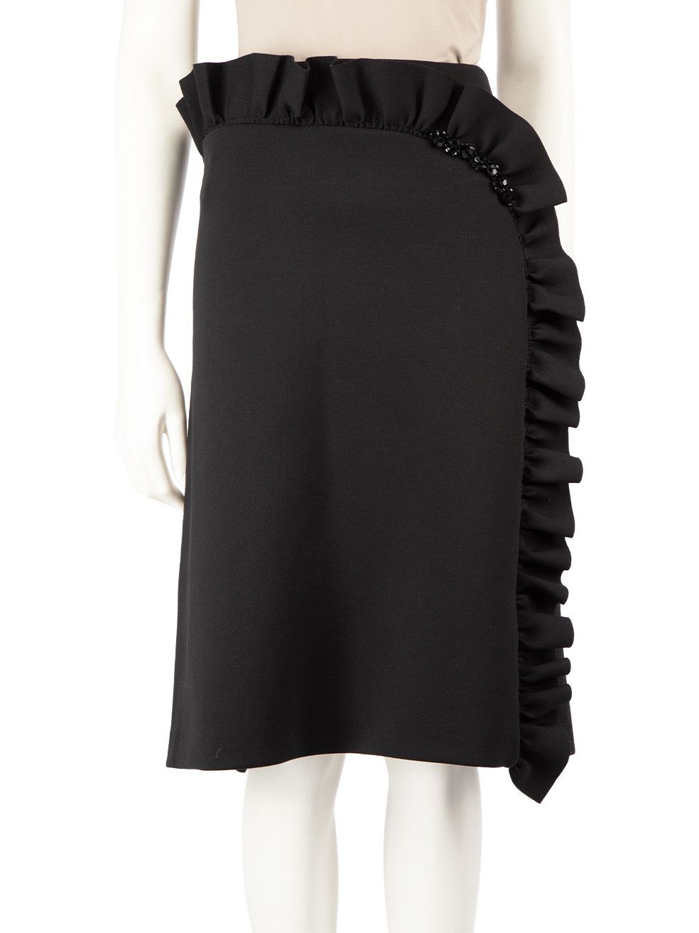 Black Embellished Ruffle Trim Skirt
