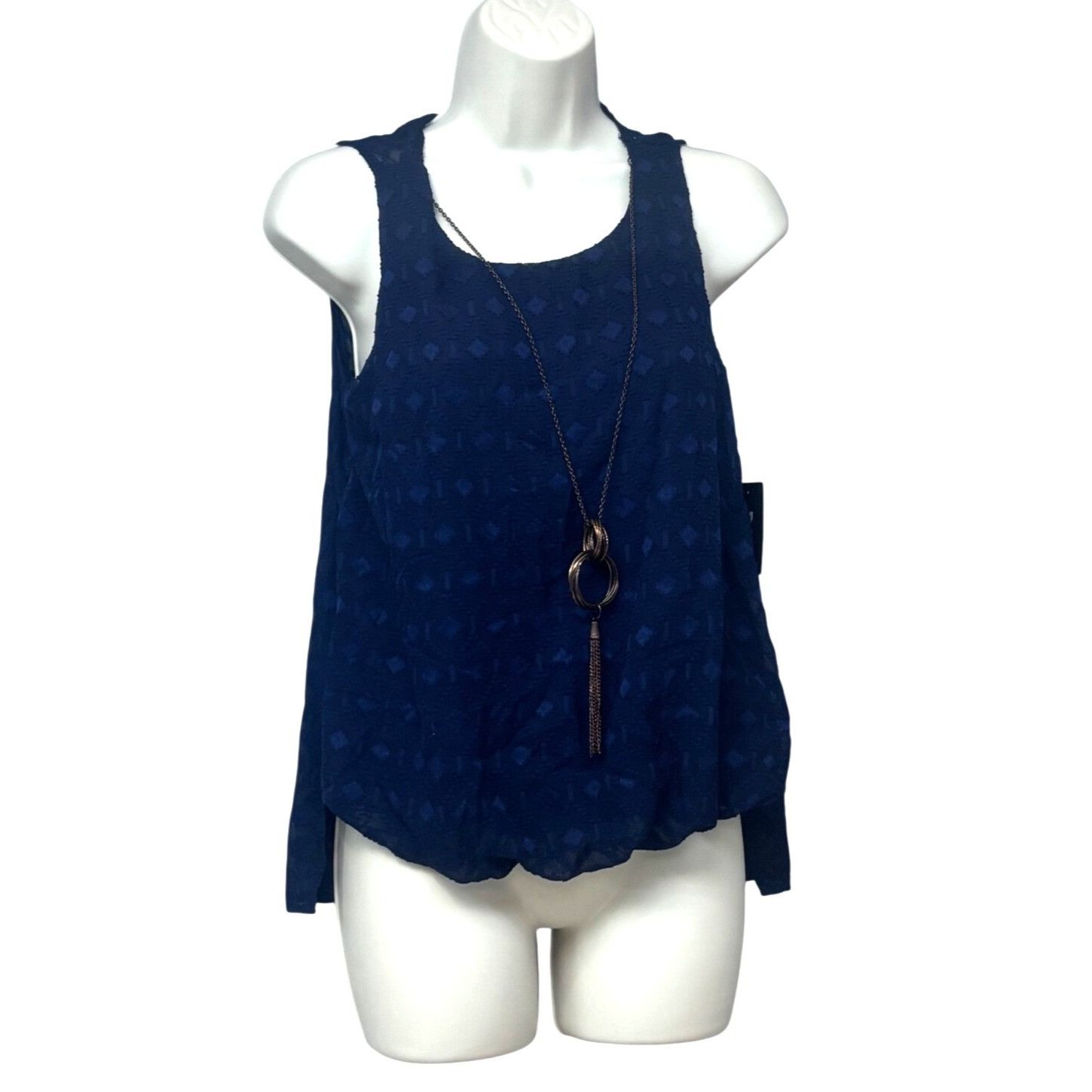 Other Iz Byer Navy Blue Textured Sleeveless Blouse W/Removable Nec Size S / US 4 / IT 40 - 3 Thumbnail