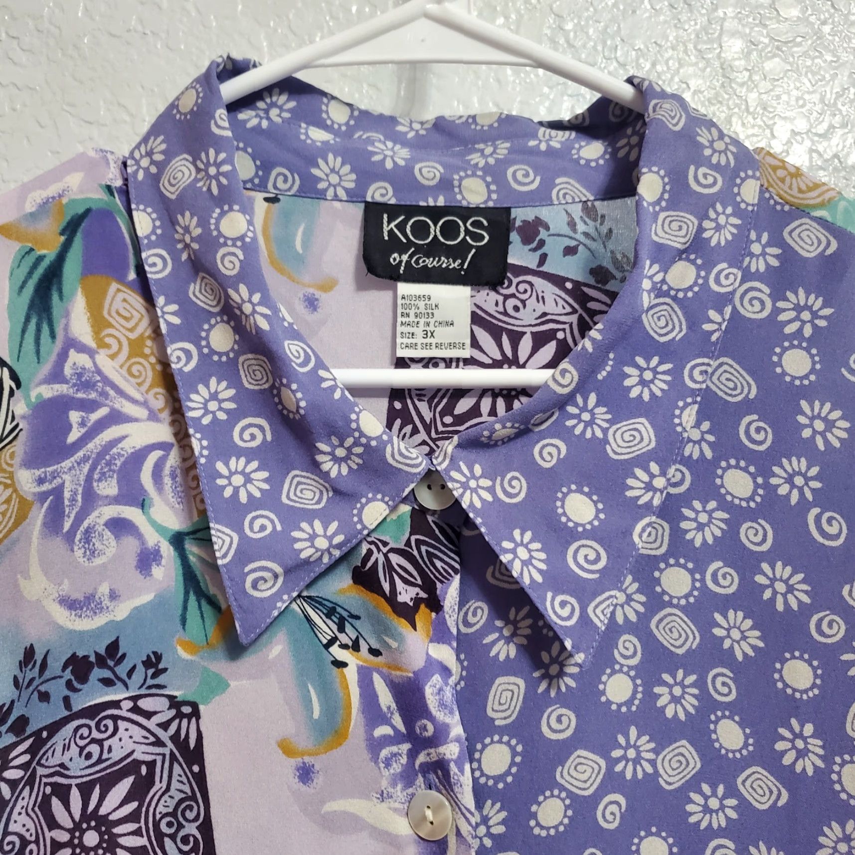 Vintage VINTAGE Koos Of Course Top Women 3X Purple Floral Mixed Print Silk Button Up Cottagecore Boho Shirt Women Mens? Size XXL / US 16-18 / IT 52-54 - 4 Thumbnail