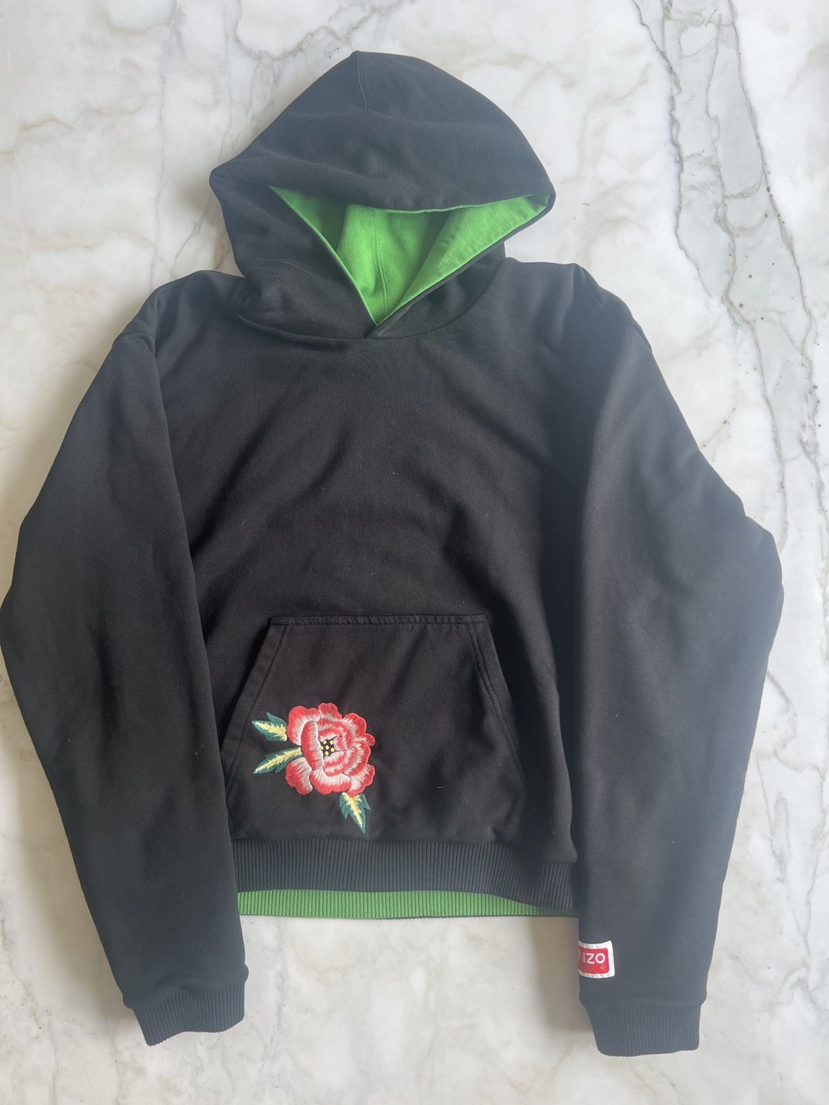 Image of Kenzo Paris Double Sided Paris/japan Hoodie in Black/Green, Men's (Size Small)