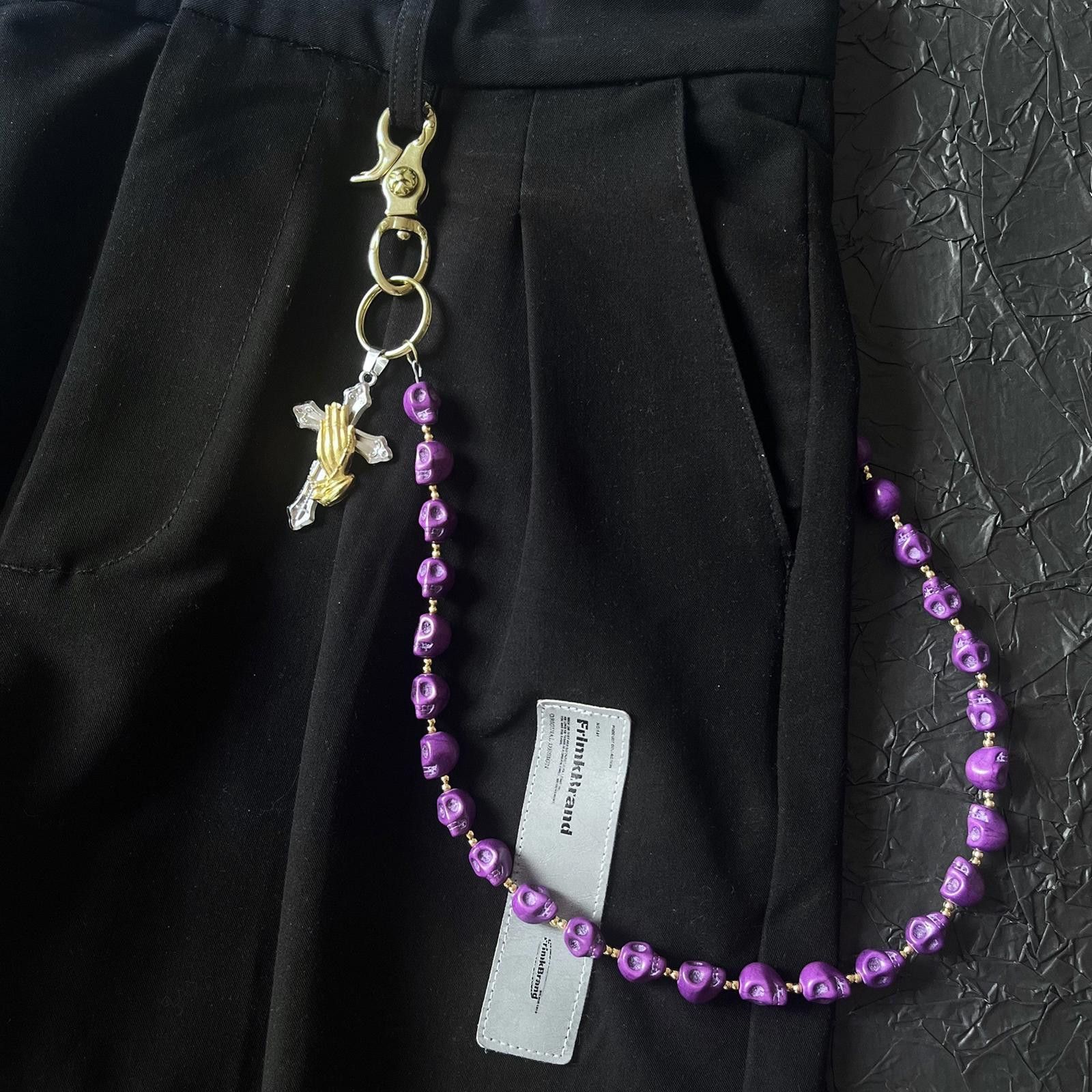 Jewelry Skull Purple Beaded Cross Keychain, Belt Chain, Pants Chain Size ONE SIZE - 5 Thumbnail