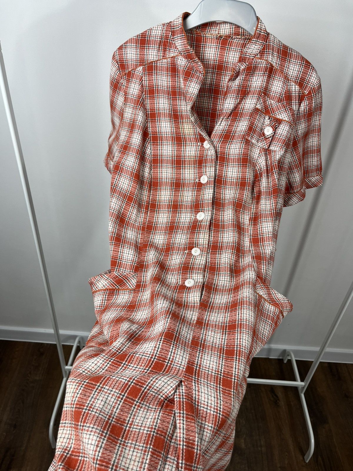 Vintage Vintage Red White Plaid Button-Down House Dress with Pockets Size M / US 6-8 / IT 42-44 - 5 Thumbnail