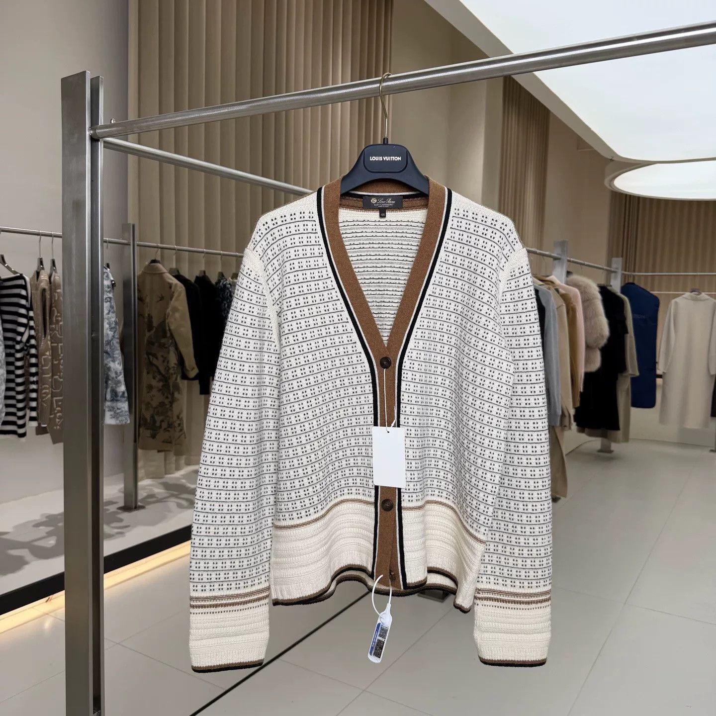 Loro Piana Loro Piana Beige Stripe Cashmere Cardigan Size US L / EU 52-54 / 3 - 1 Thumbnail