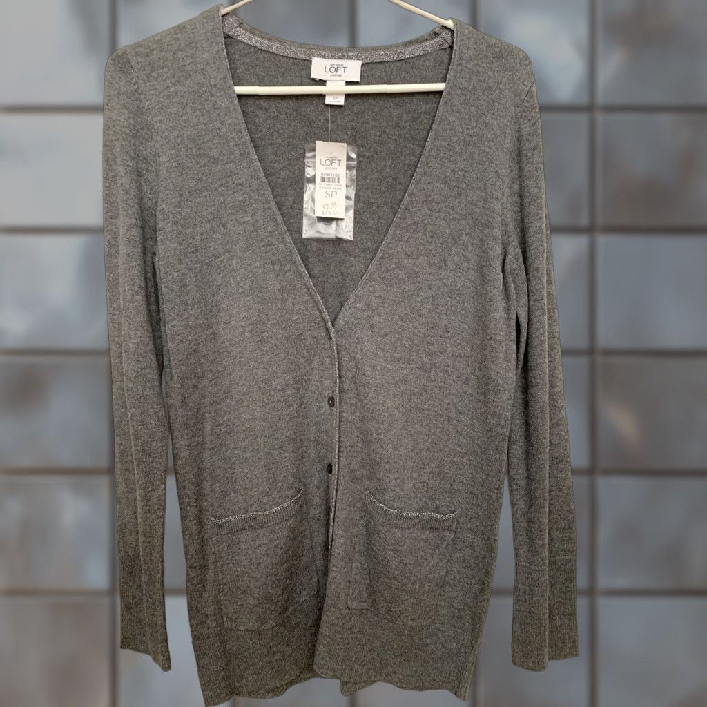 Ann Taylor Loft Women's Petite Medium Lightweight Gray V-Neck