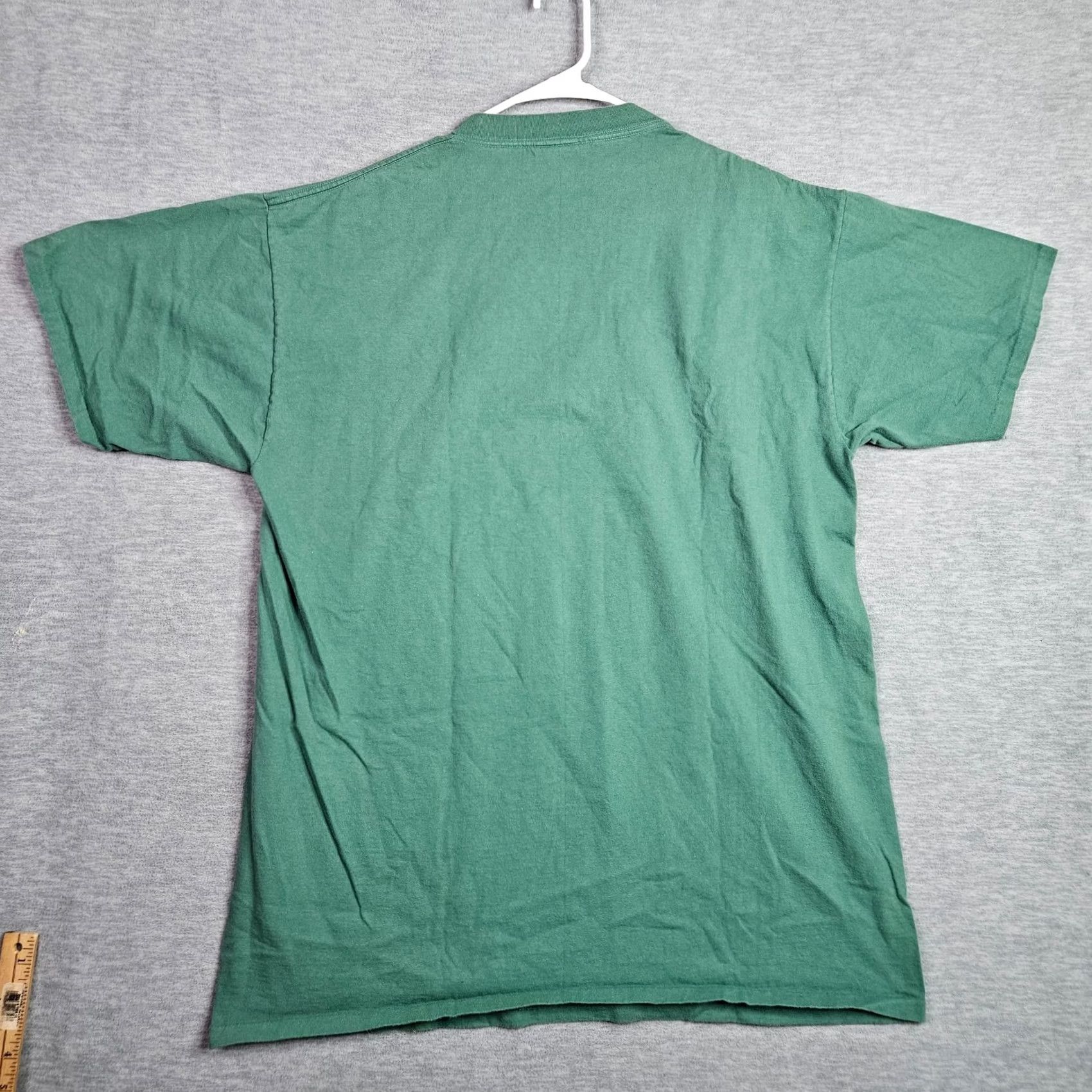 Vintage Oneita VTG 90s Bird Poop Graphic Short Sleeve Tee Men's XL Size Regular Green Cotton T-Shirt Size US 31 - 2 Thumbnail